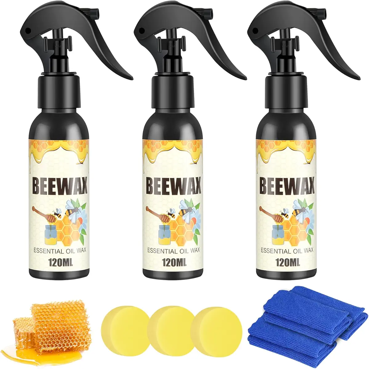 3PCS Natural Beewax Spray, Furniture Polish Beewax Spray, Natural Micro-Molecularized Beewax Spray, Wood Cleaner and Polish for Floor Table Chair Cabinet Home Furniture to Shine and Protect (3)
