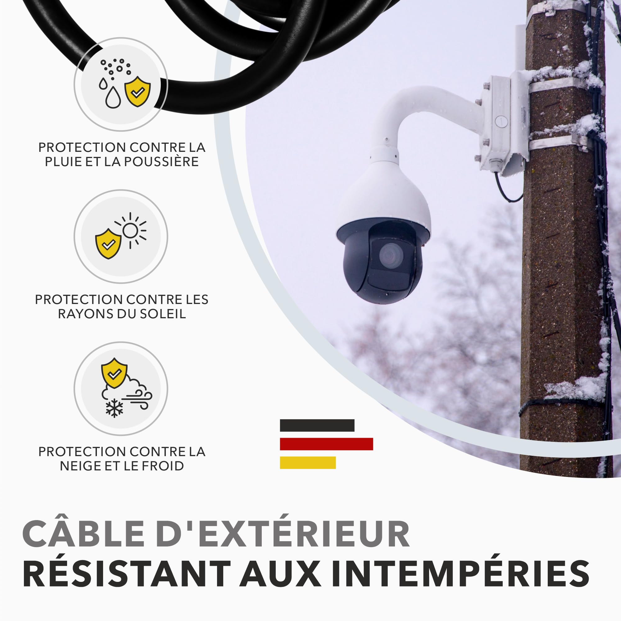 RedStar24 Câble de Réseau Extérieur CAT 7 20m - Câble Ethernet CAT7 Gigabit S/FTP, Cuivre, 1000MHz, Câble d'installation Outdoor PIMF POE 10Gbit LAN, AWG 23/1, Noir, Résistant aux UV
