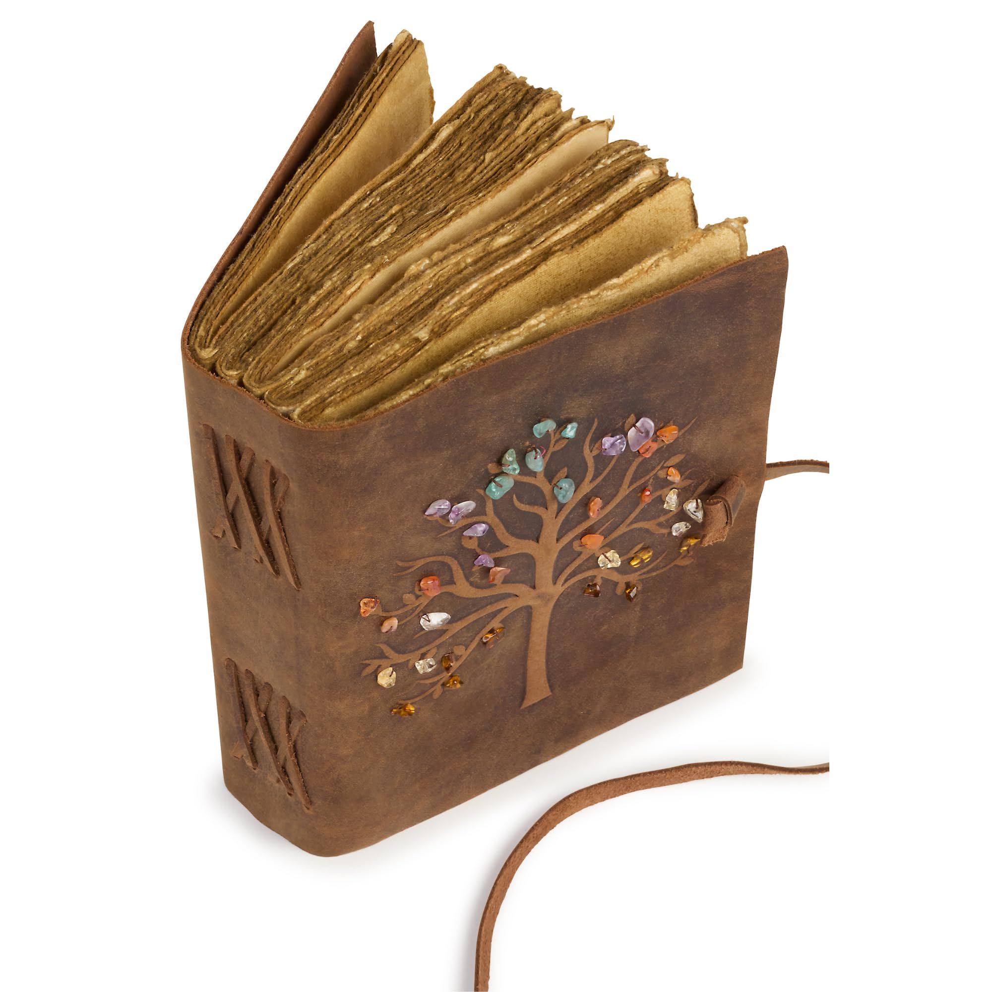Vintage-Ledertagebuch Tree of Life, handgemachtes Baumwollpapier, ideal als Reiseheft oder Tagebuchnotizbuch — 21 x 16 cm