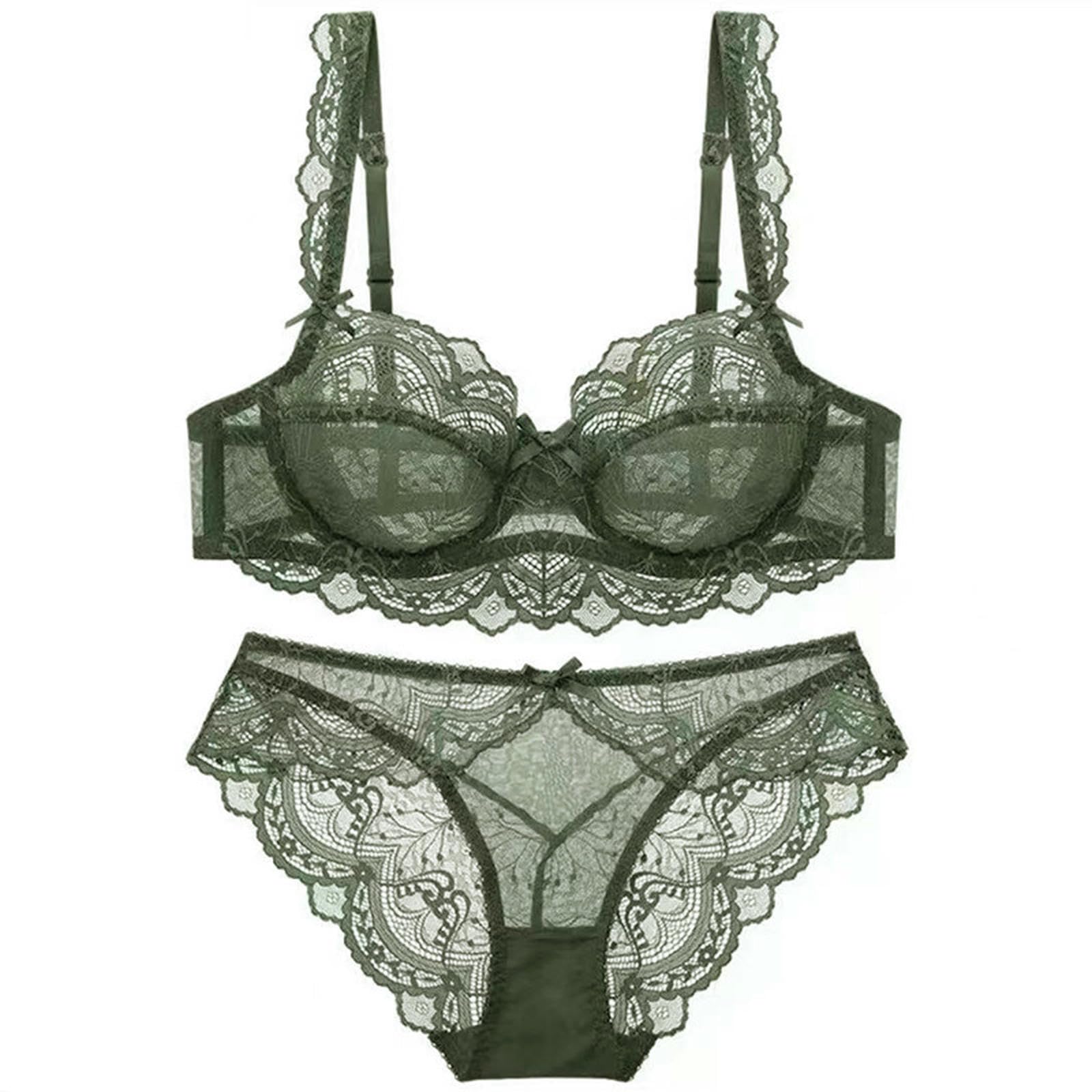 Reggiseni Set Lingerie E Slip in Pizzo, Reggiseno Push-up Puro Sexy, Traspirante Sottile, Taglie Forti -Rosso Anguria-38 85d