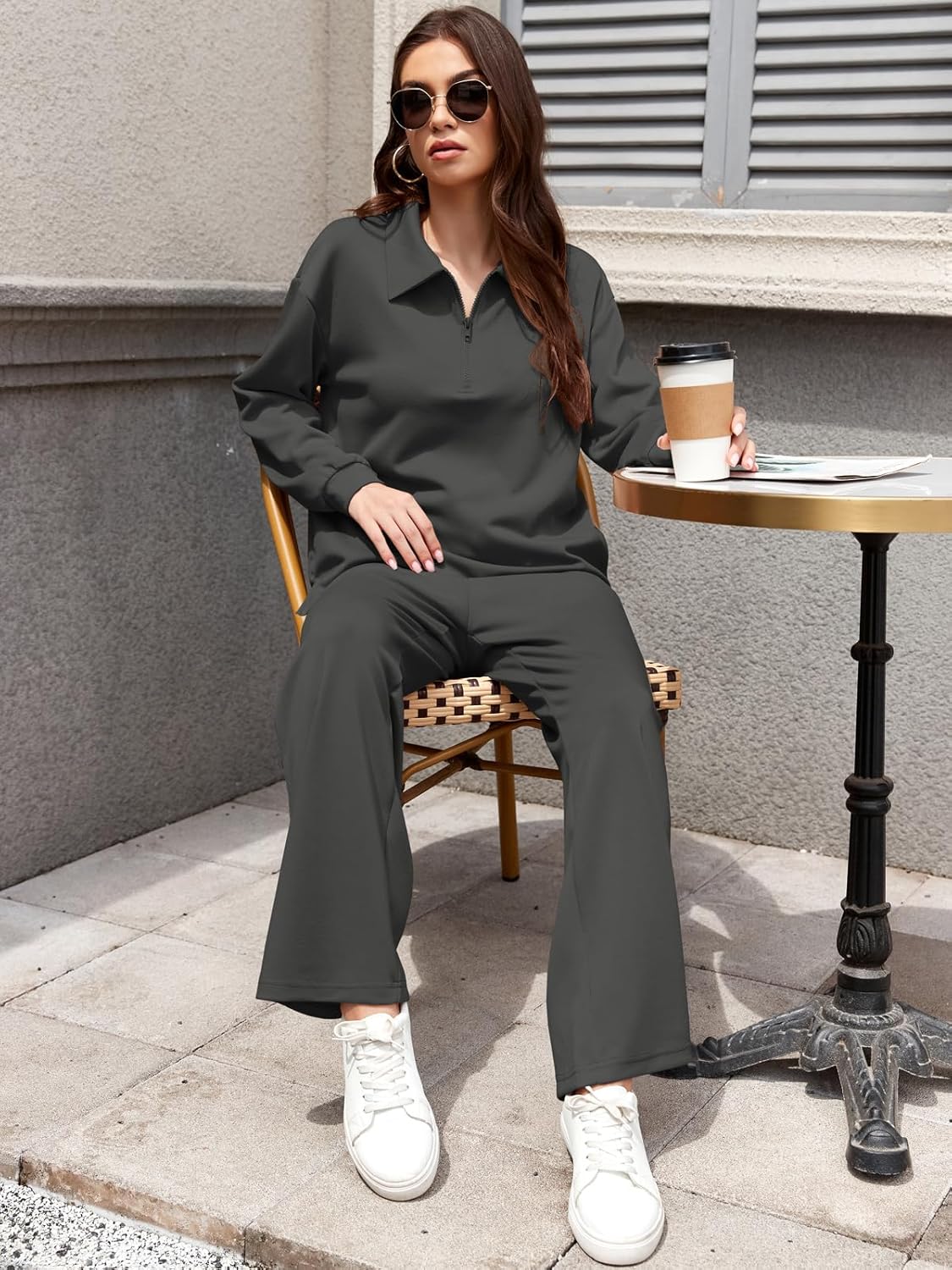 VUTRU Women Pant Set 2 Piece Matching Lounge Outfits Zip Up Travel Casual Tracksuit Airport Wear Fall Clothes - Image 6