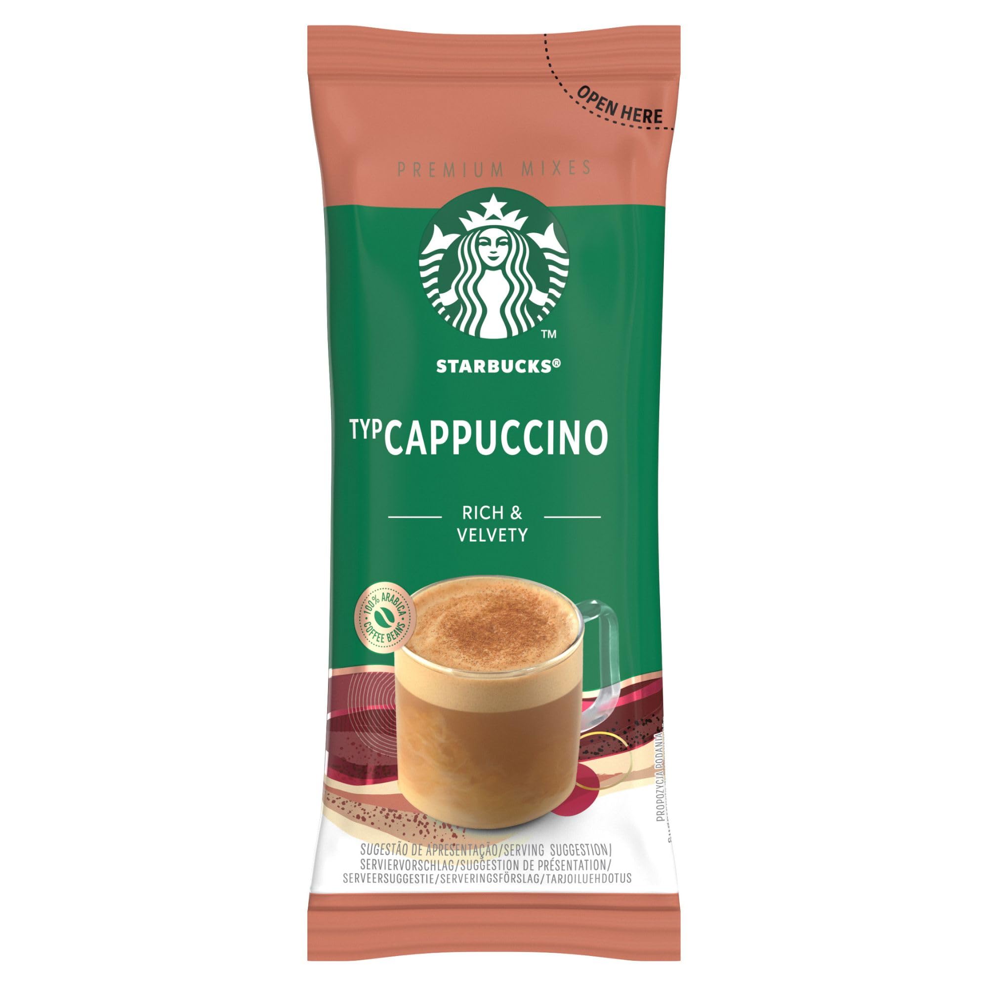 STARBUCKS Cappuccino - 40 Sachets Solubles - Spécialités Instantanées Gourmandes - Café 100% Arabica - Facile à Emporter - Boîte de 40 Sticks de 18g - 720g | Préparation soluble avec du lait et du café pour cappuccino, pour service monodose.