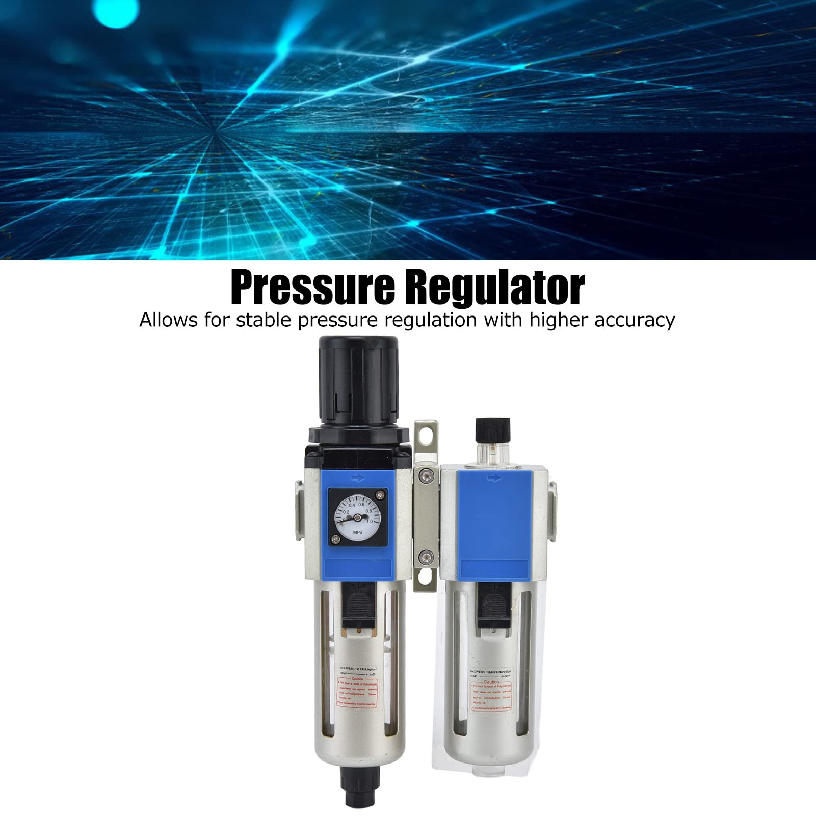 Eujgoov Filtro del Compressore d'aria, Separatore d'acqua Olio in Lega di Alluminio, Regolatore di Pressione Stabile per Attrezzature da Officina (GFC300-08)