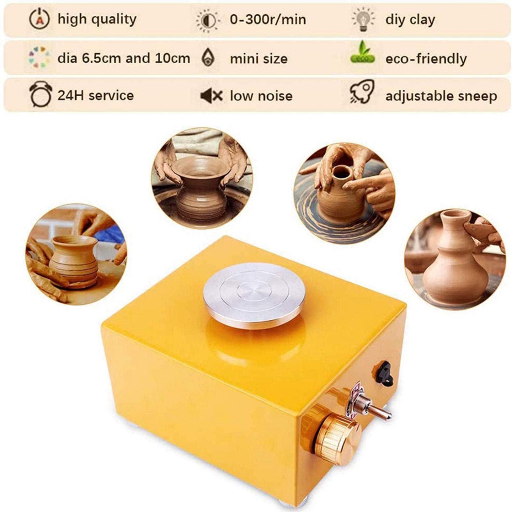 Electric Pottery Wheel Machine, DIY Clay Tool Mini Pottery Wheel Electric Pottery Machine Ceramic Making Machine, Yellow