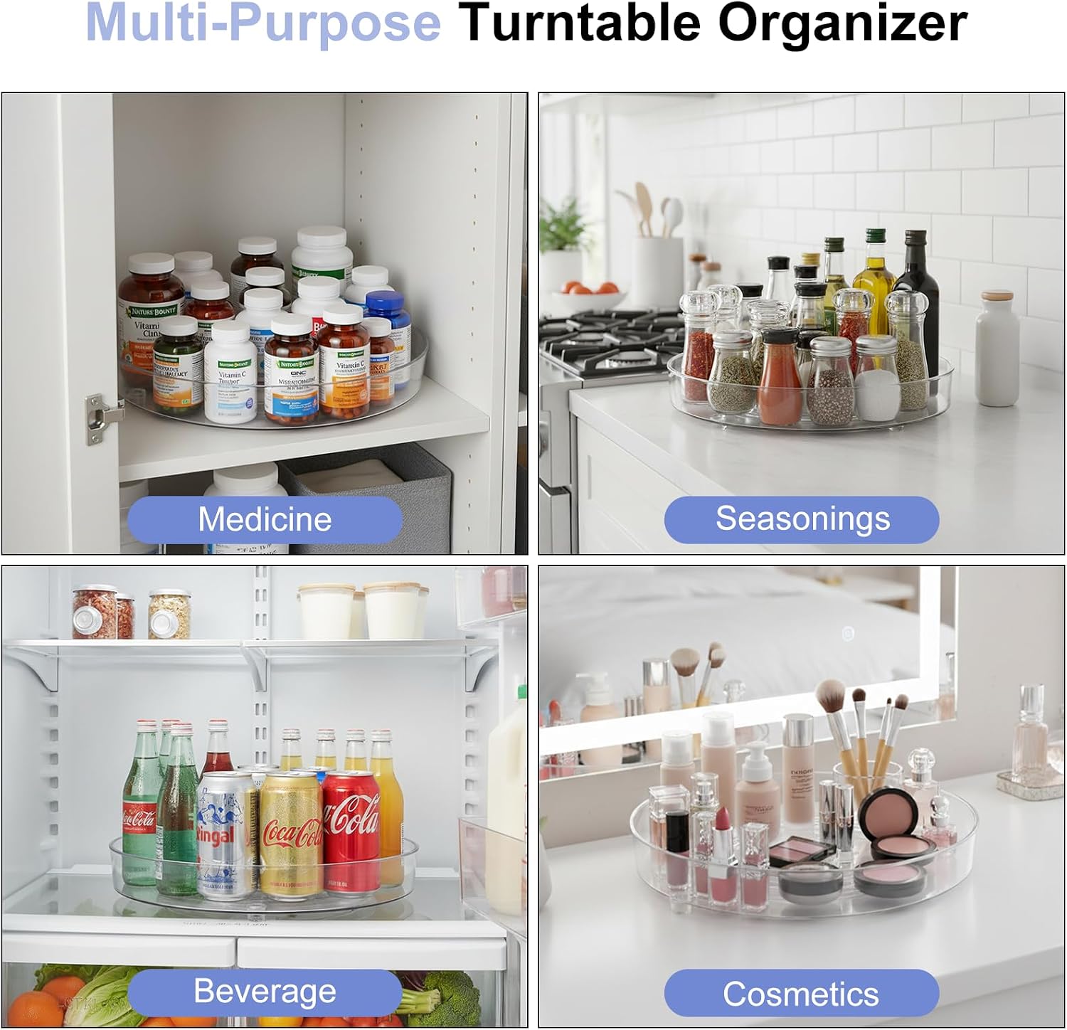Vitamin Storage Organizer, 1 Tier 10.3" Rotary Turntable Organizer for Vitamin Bottles and Prescription Bottle, Bottle Organizer for Countertop, Bathroom Cabinet Storage