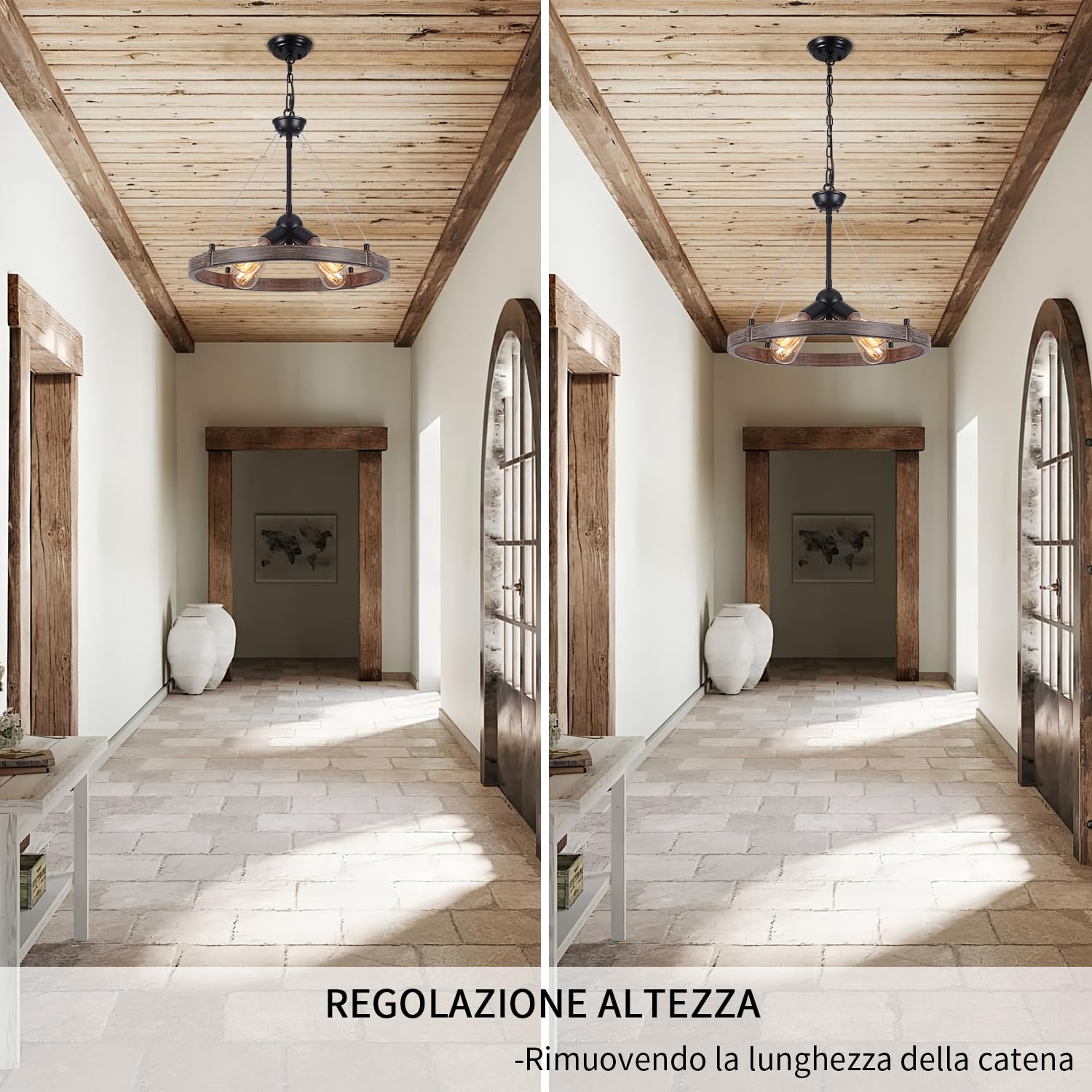 Industrial Lampadario A Forma Di Ruota Di Carro, 4 Luci Lampada A Sospensione Nera Lampadario Rustico Industriale Per Soggiorno Cucina Corridoio Camera Da Letto, Regolazione Dell'Altezza