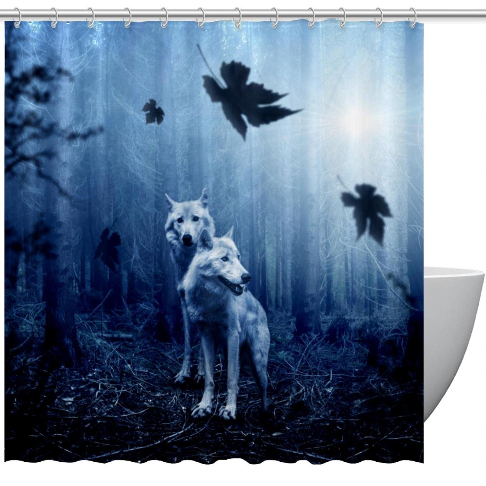 Rideau de douche imperméable anti-moisissure au motif de loup mystique