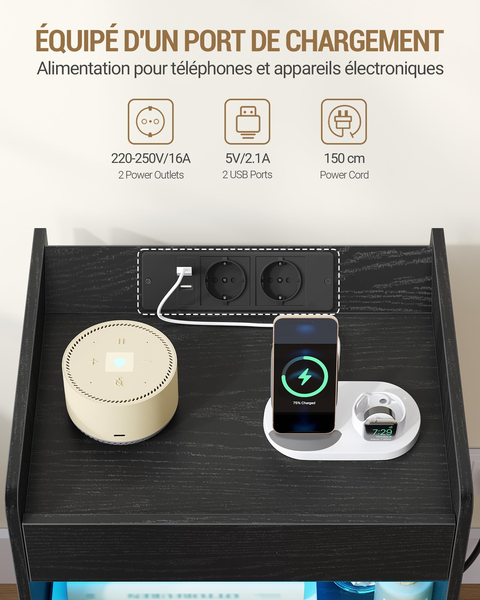 Hzuaneri Table de Chevet, Tables d’Appoint avec avec Compartiment caché