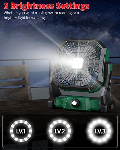Miniatura 4 de Ventilador personal para campamento, recargable, ventilador de batería de 20000 mAh con linterna LED, rotación de cabeza de 270, ventilador de mesa