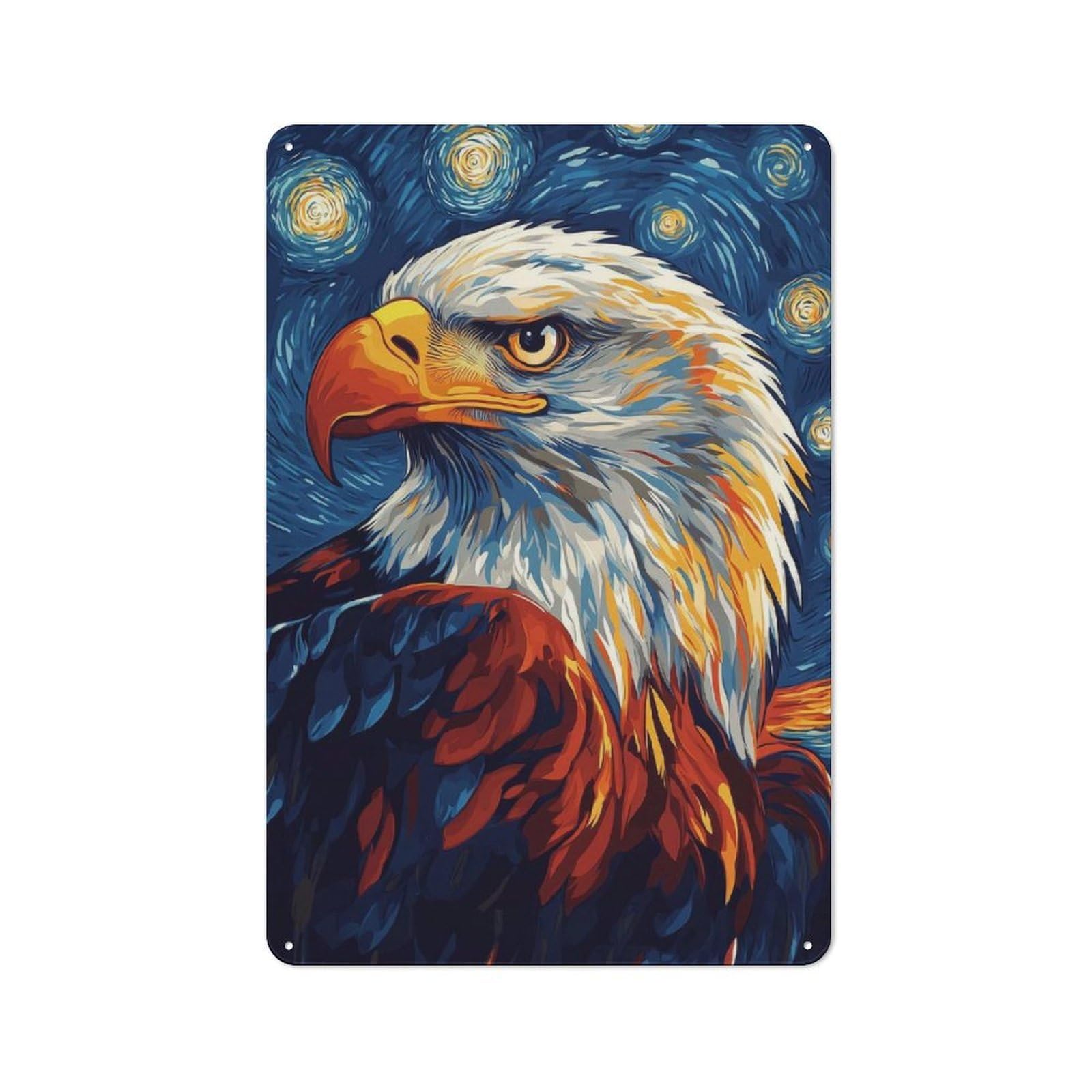 Junmoney Style-23 Eagle In Starry Night Rustic Metal Sign 30X20cm For Pub Or Café, For Collectors Of Rustic Metal Wall Decor