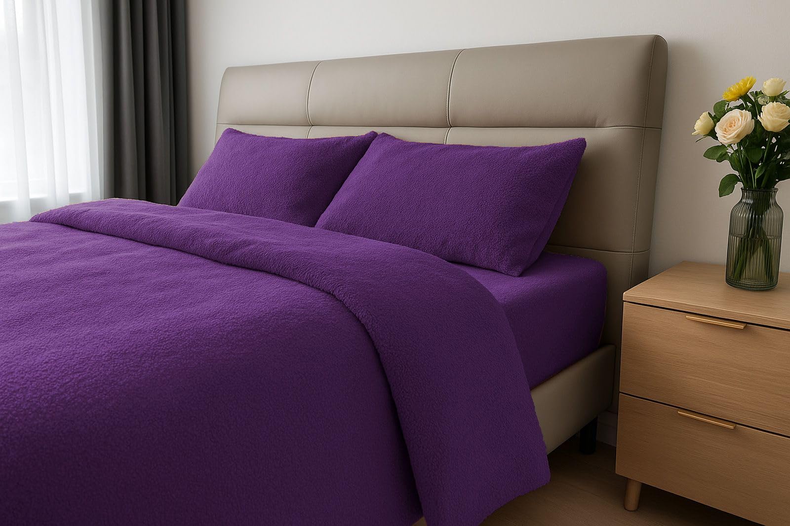 John Aird Teddy Fleece Duvet Cover Quilt Bedding Set With Pillow Cases (Aubergine, Super King) โ image 1