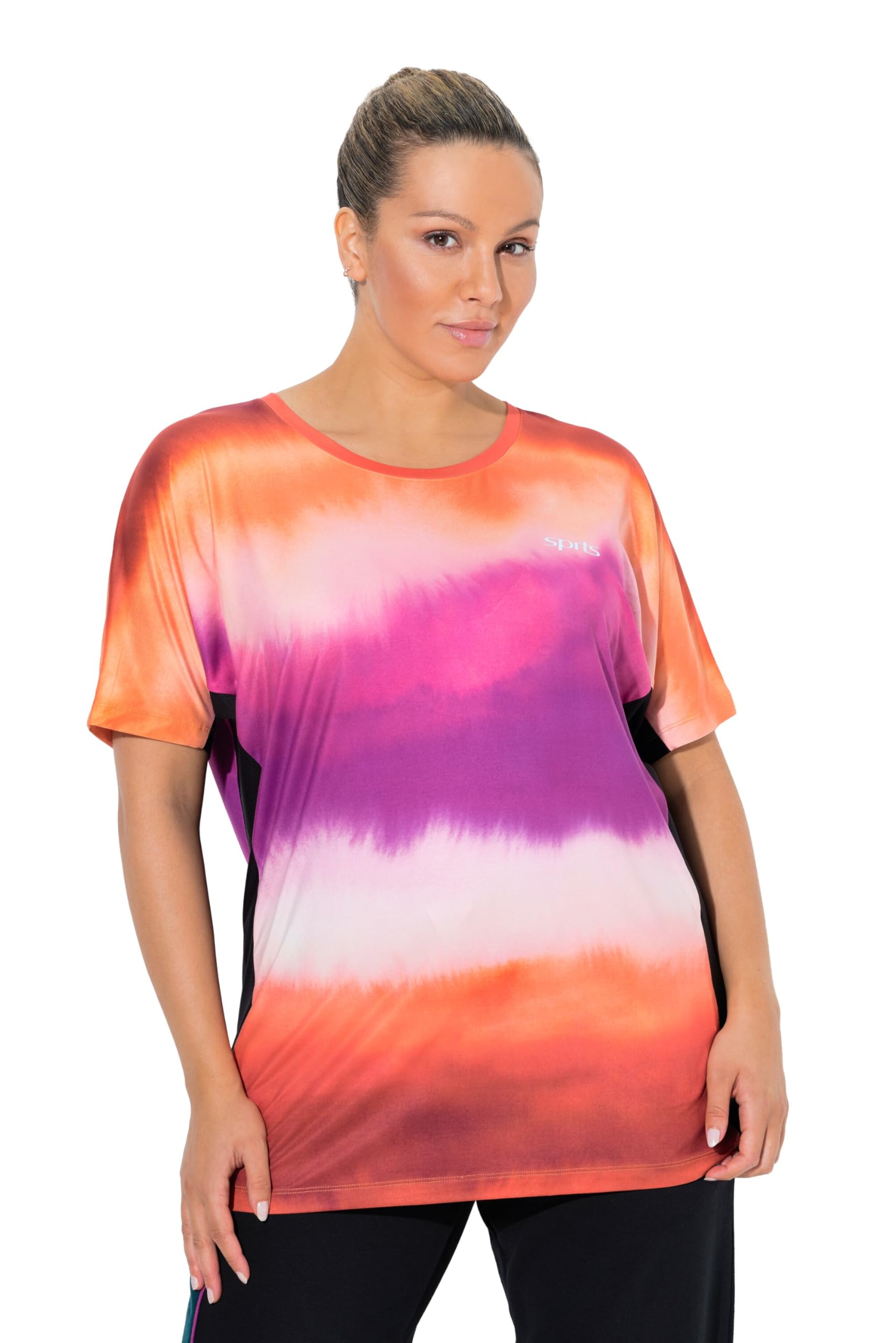 Ulla Popken Damen große Größen Übergrößen Plus Size Funktionsshirt, Mesh-Einsätze, Rundhals, Halbarm, recycelt 840116