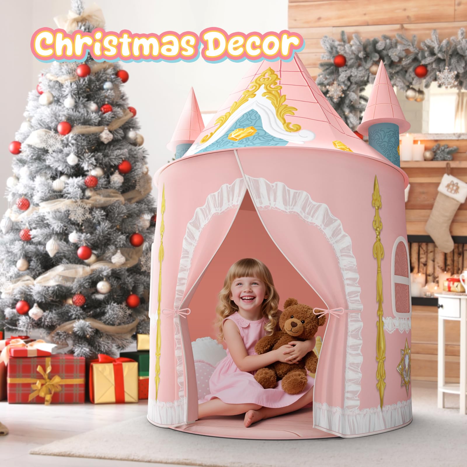 Skirfy Prinzessinnen Schloss Spielzelt Kinder, Indoor Spielhaus aus weichem Stoff, Kinder Bettzelt,Spielzelt für Drinnen,Prinzessin Zelt, Kinderspielhaus, 163 × 105 × 105, Geschenk ab 3 Jahren