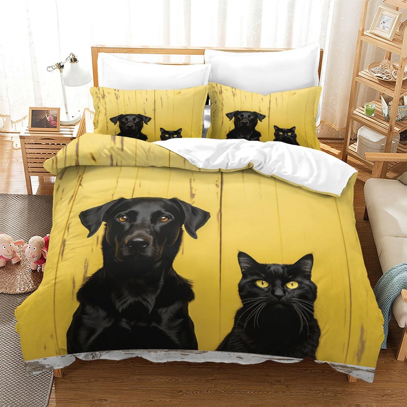 P1S9U7W5Y 3D Printed pet dog cat Duvet Cover Set 3pcs Microfiber animal Bedding Set King