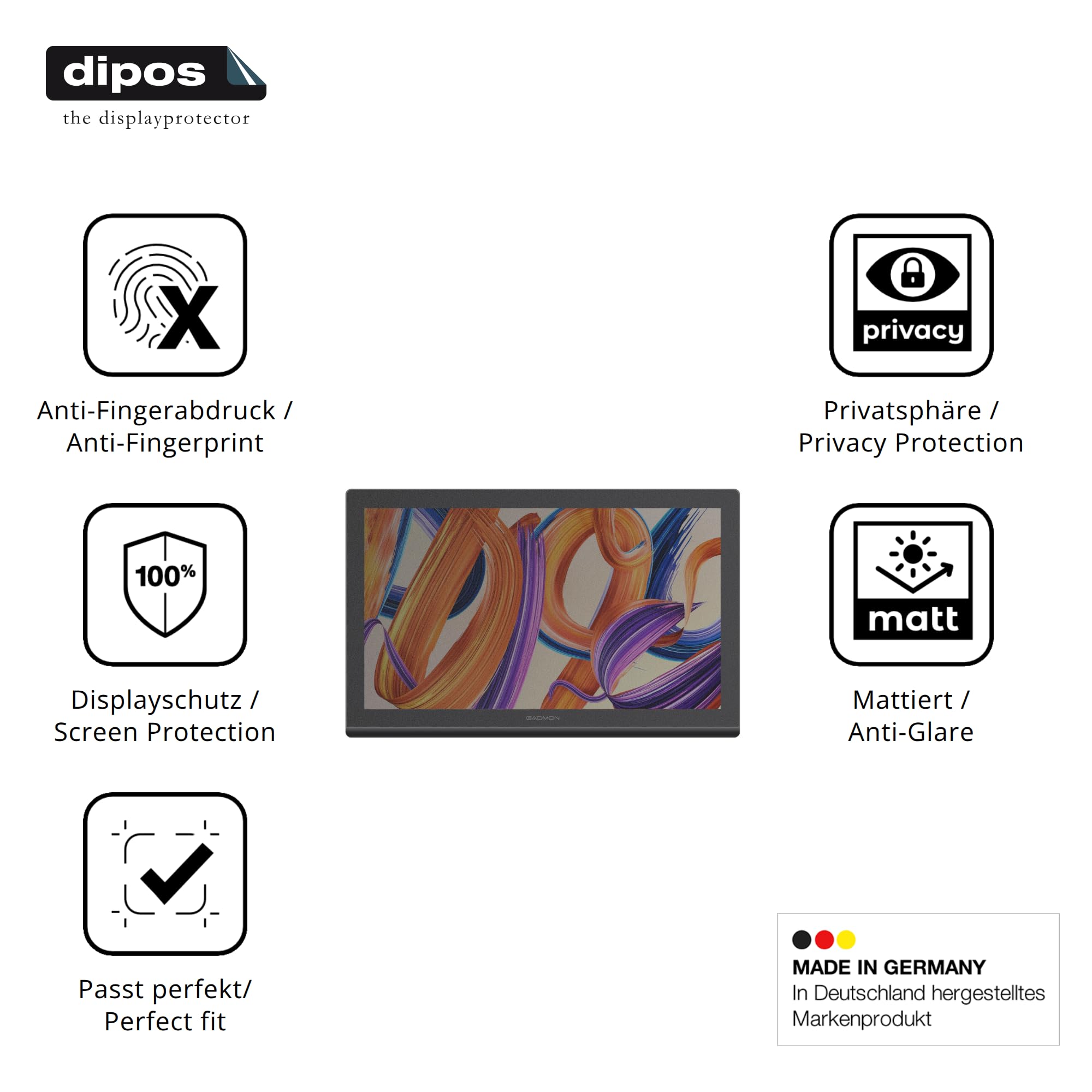 dipos Protector de Pantalla Antiespía para Gaomon Pro 19 | Película protectora mate, filtro de privacidad 4 vías, ajuste perfecto, antiarañazos, sin burbujas, autoadhesivo