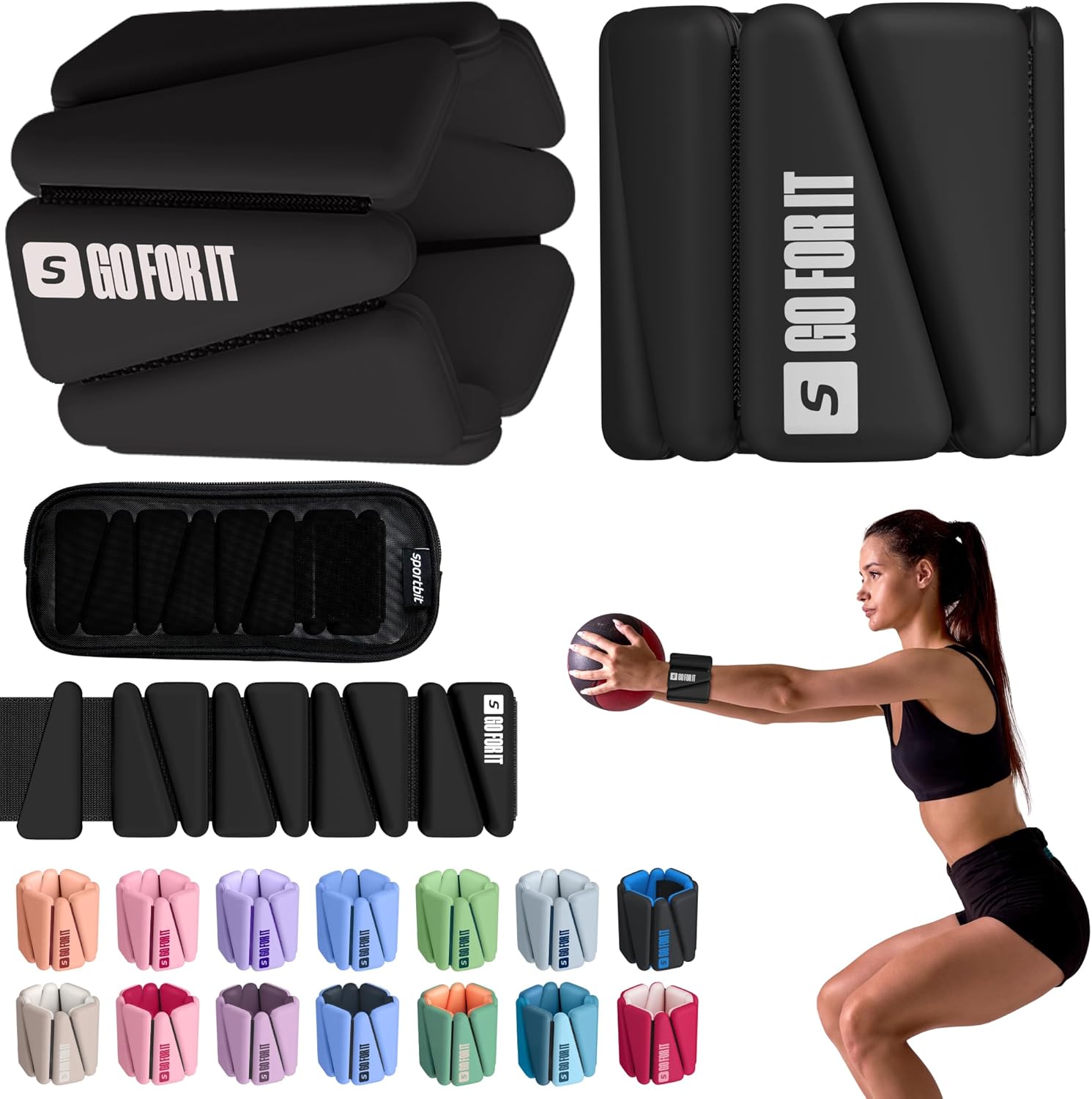 Wrist Weights, Ankle Weights for Women – Set of 2 (1LB Each) by Sportbit, Adjustable Weighted Bracelets for Home Gym, Running, Yoga, Exercise and Strength Training Black