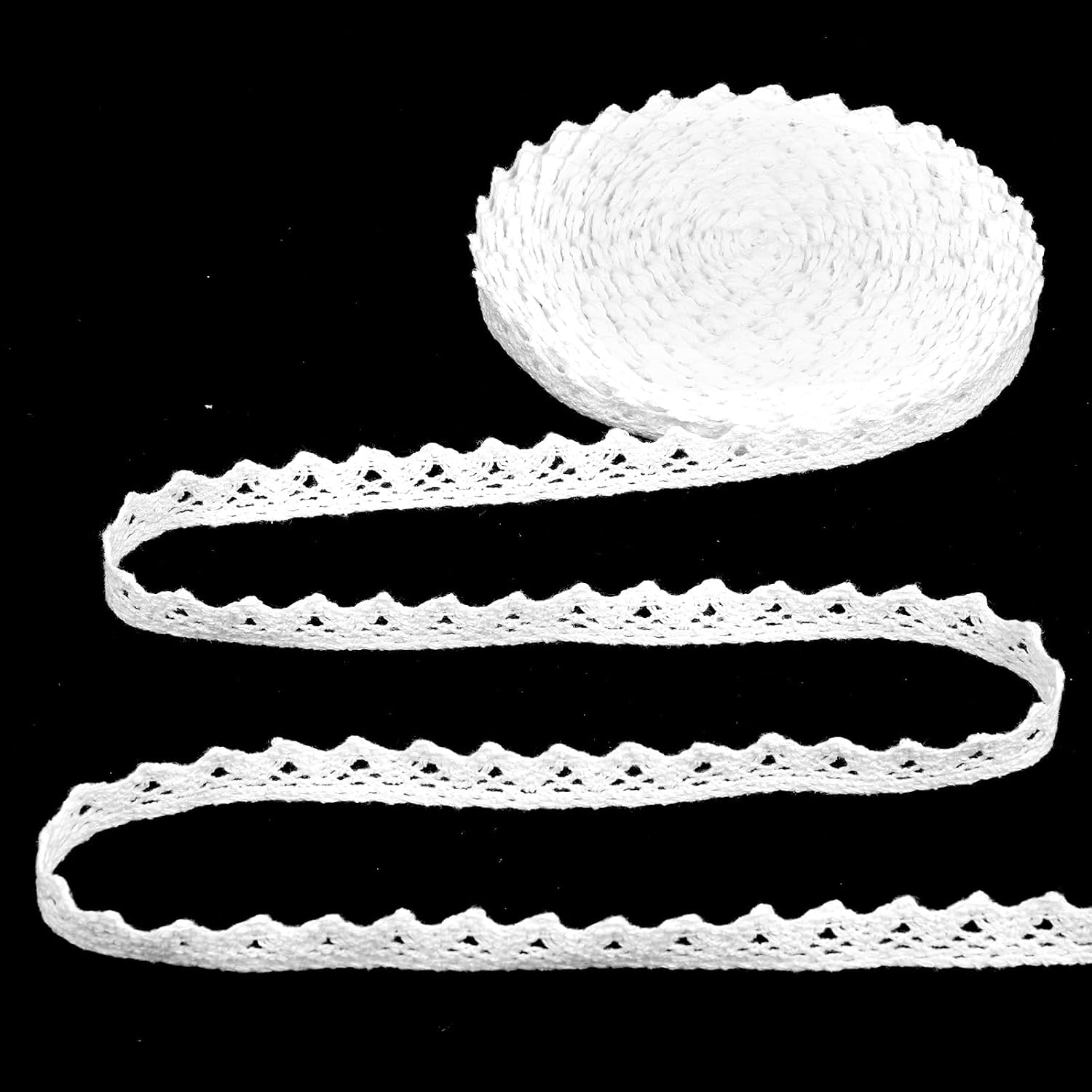 Nogeqi 11 Yards White Lace Ribbon Vintage Cotton Ribbon Crochet Lace Trim for Sewing Bridal Wedding Decoration, Sewing Trim for DIY Craft Scrapbooking Package Wrapping, 0.6 in Wide