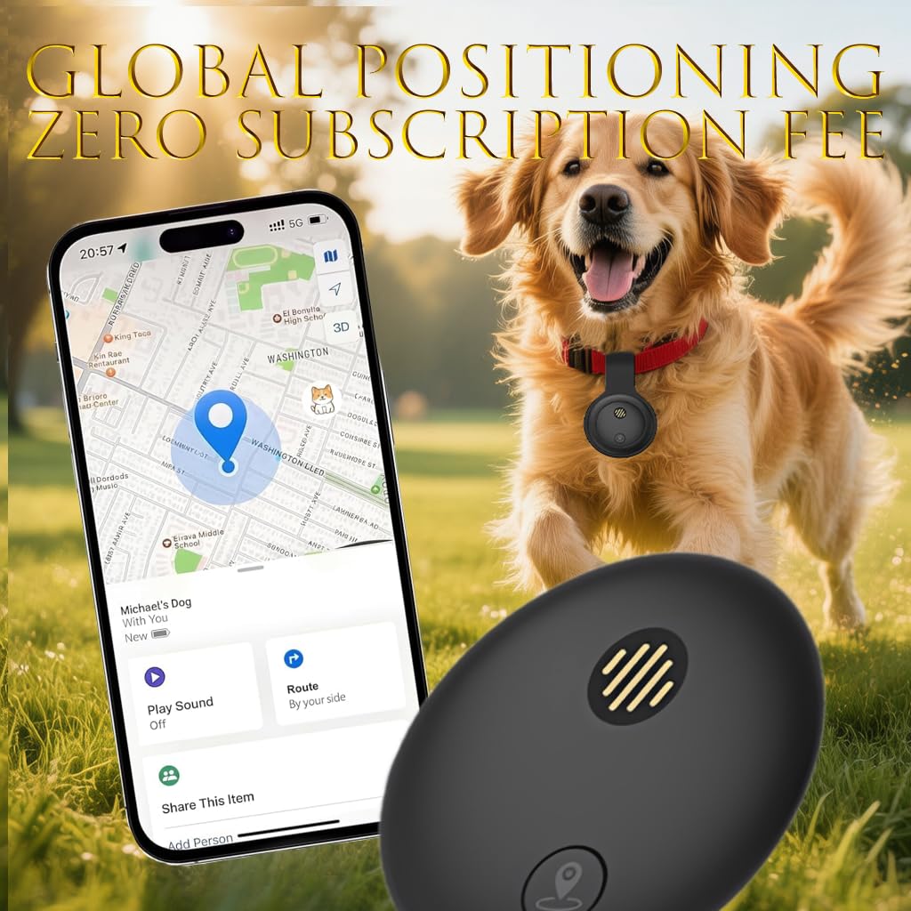 Traqueur GPS pour chiens, collier intelligent avec localisation en temps réel – Tracker de localisation pour animal de compagnie avec support, sans frais mensuels/sans carte SIM, fonctionne avec iOS