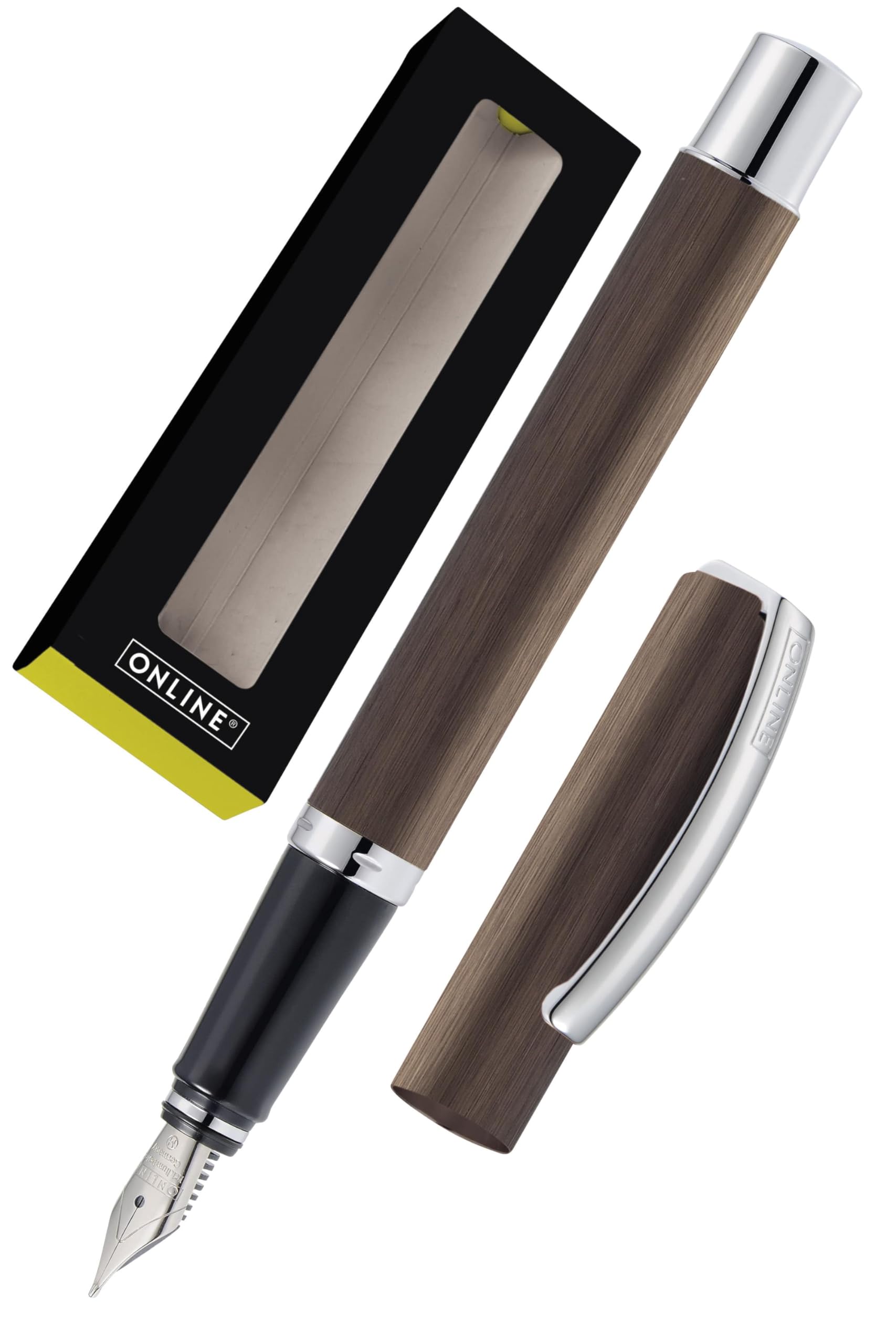 Online Fountain Pen Vision Brown | made of aluminum | Iridium nib medium | Suitable for standard ink cartridges and converters | Pen in gift box