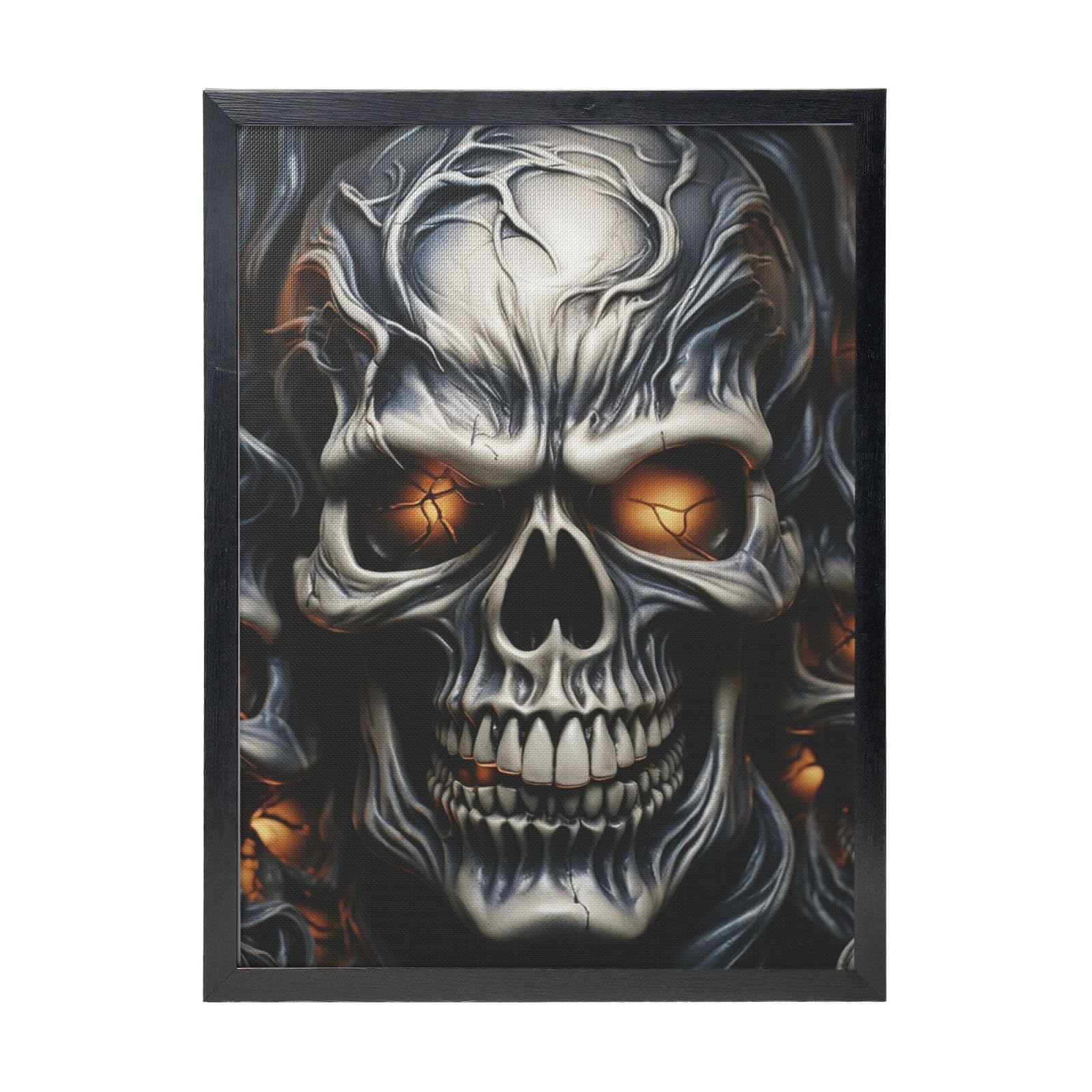 Framed Wall Art - Decorative Canvas Painting Cool Evil Skull Pictures Poster Aesthetic Modern Prints Artwork for Bedroom Office Wall Decor Ready To Hang 12x16 in