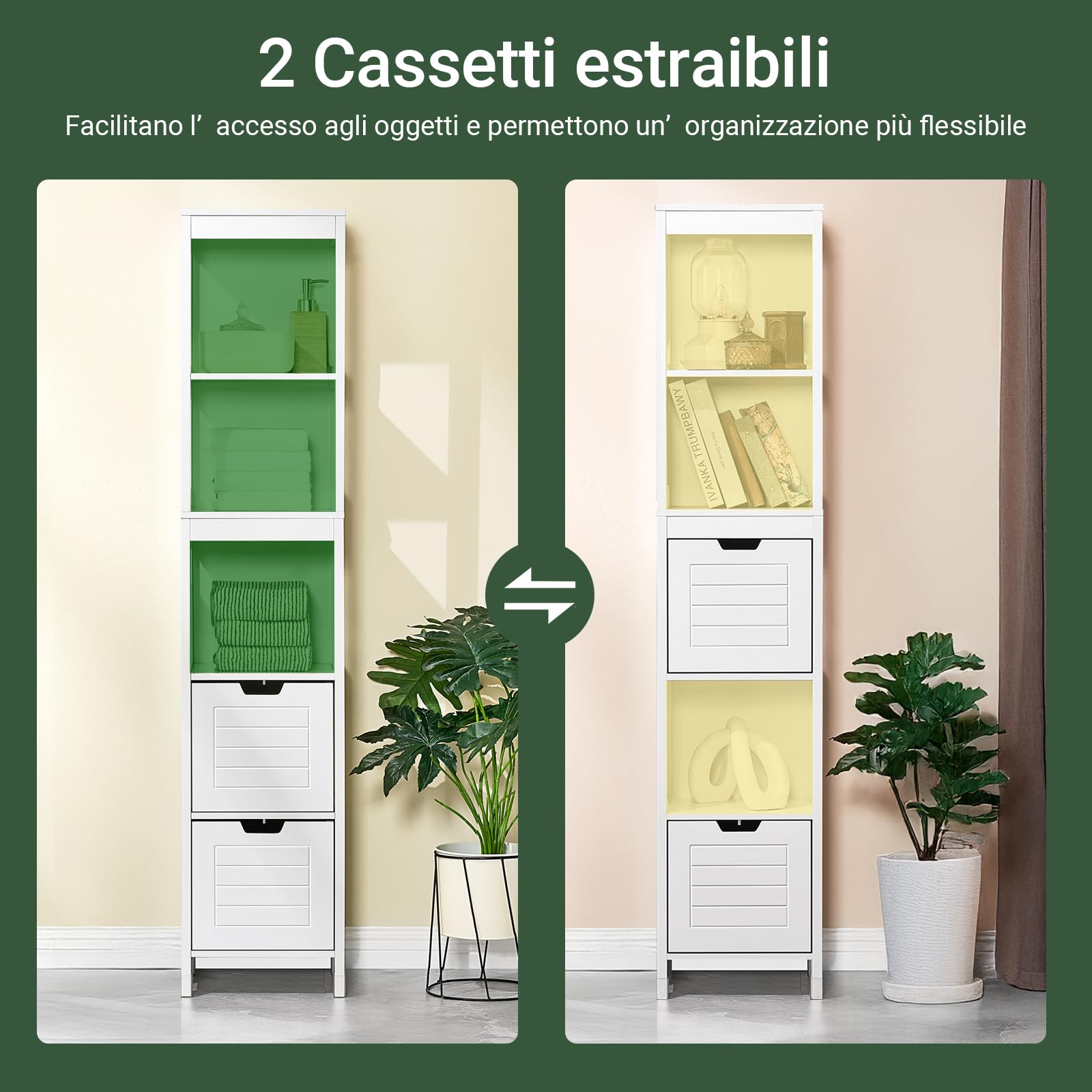 SoBuy Mobile Bagno Colonna Slim Salvaspazio Ripiani Regolabili 30x30x144cm | Armadietto Verticale Moderno Anti-Umidità per Bagno, Lavanderia e Cucina, Bianco, FRG126-W