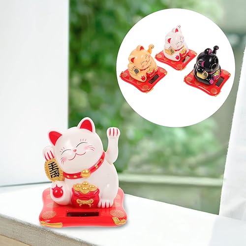 Miniatura 9 de Maneki Neko Lucky Cat Solar Lucky Beckoning Cat Waving Feng Shui Lucky Cats para el hogar, oficina, decoración de coche, regalo, blanco, negro,