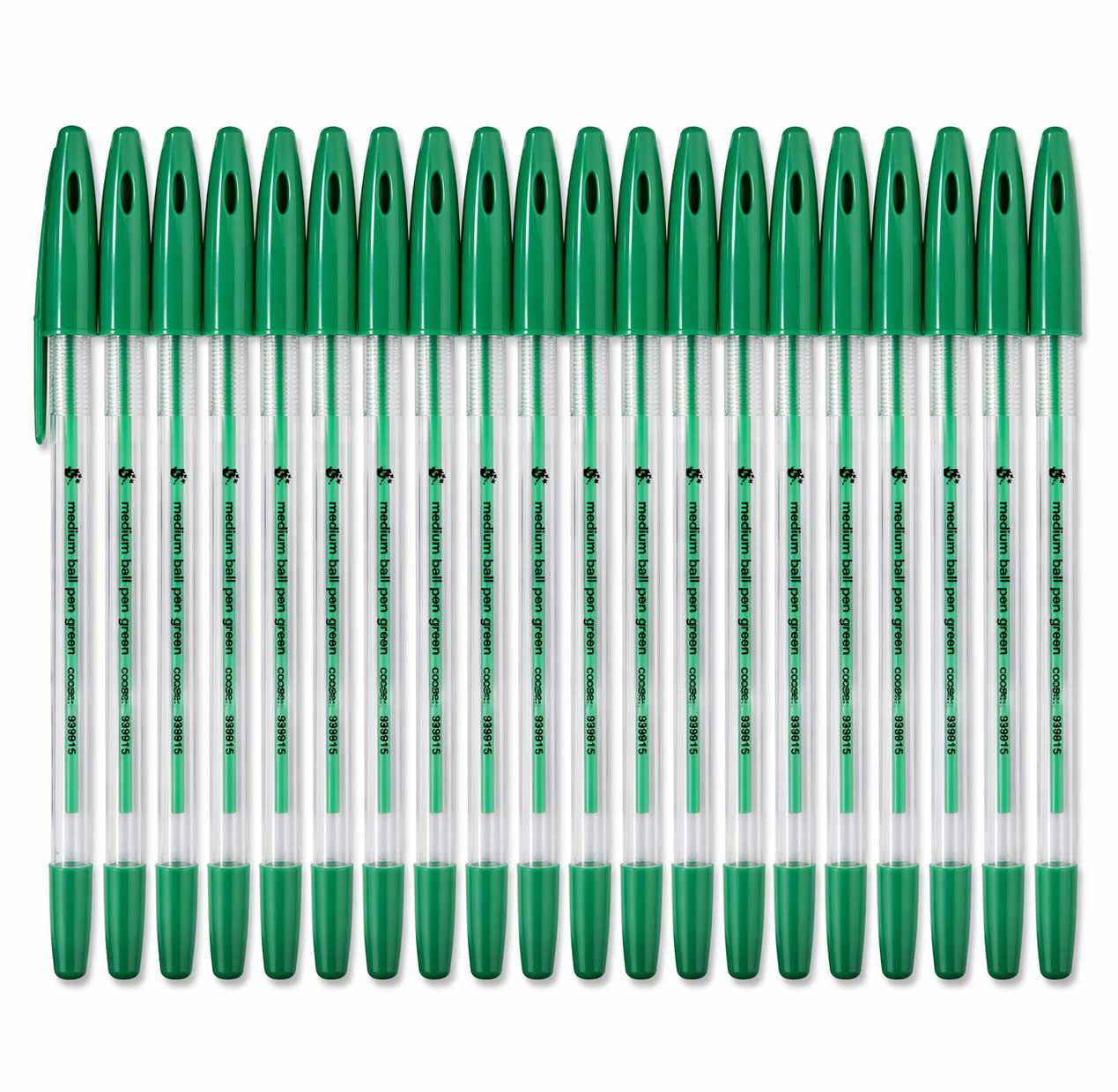 5 Star Office Ball Pens Green Medium 1.0mm Tip Clear Barrel 0.7mm Line Pack of 20