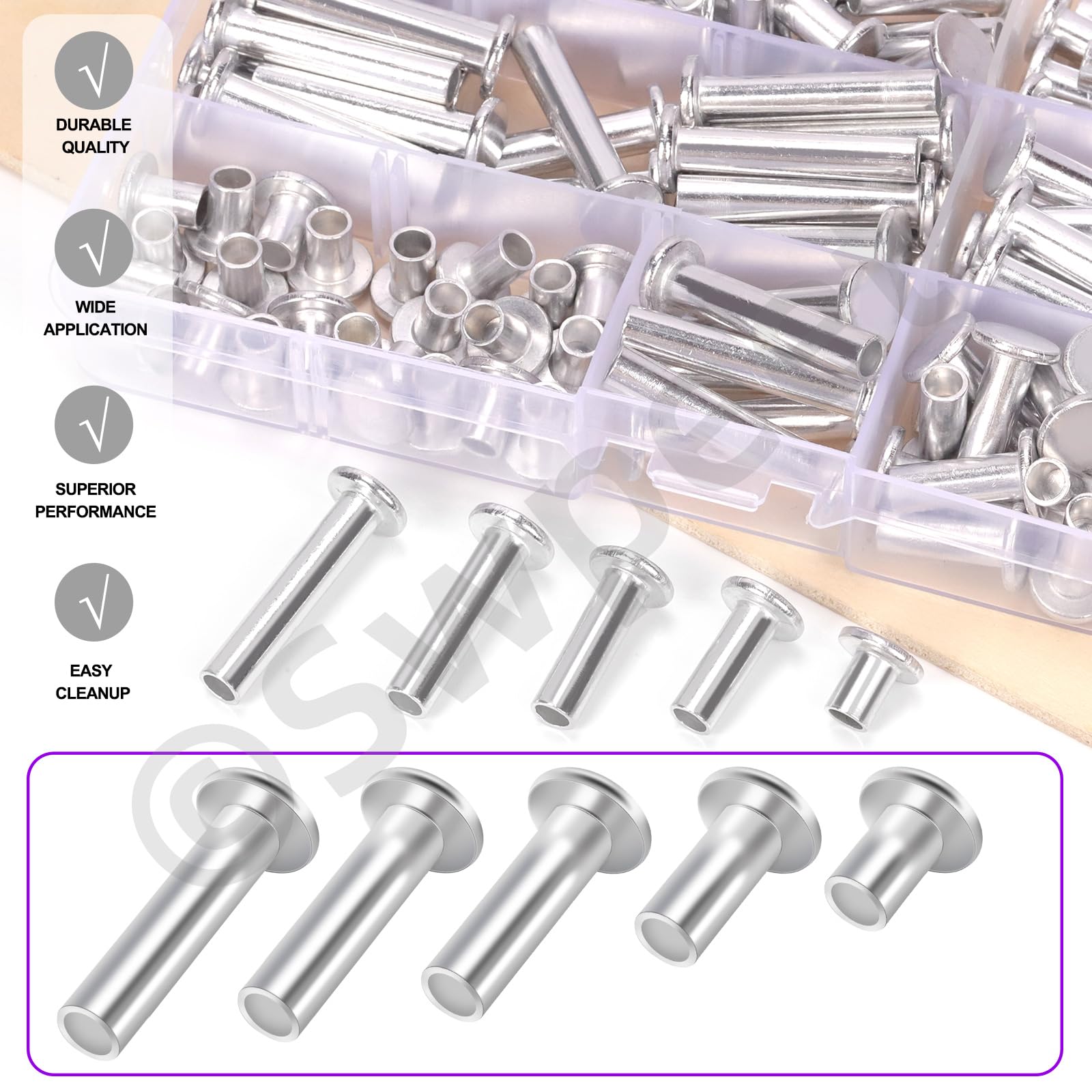 251 Pcs Rivets Kit - Aluminum Flat Head Tubular Rivets -5
