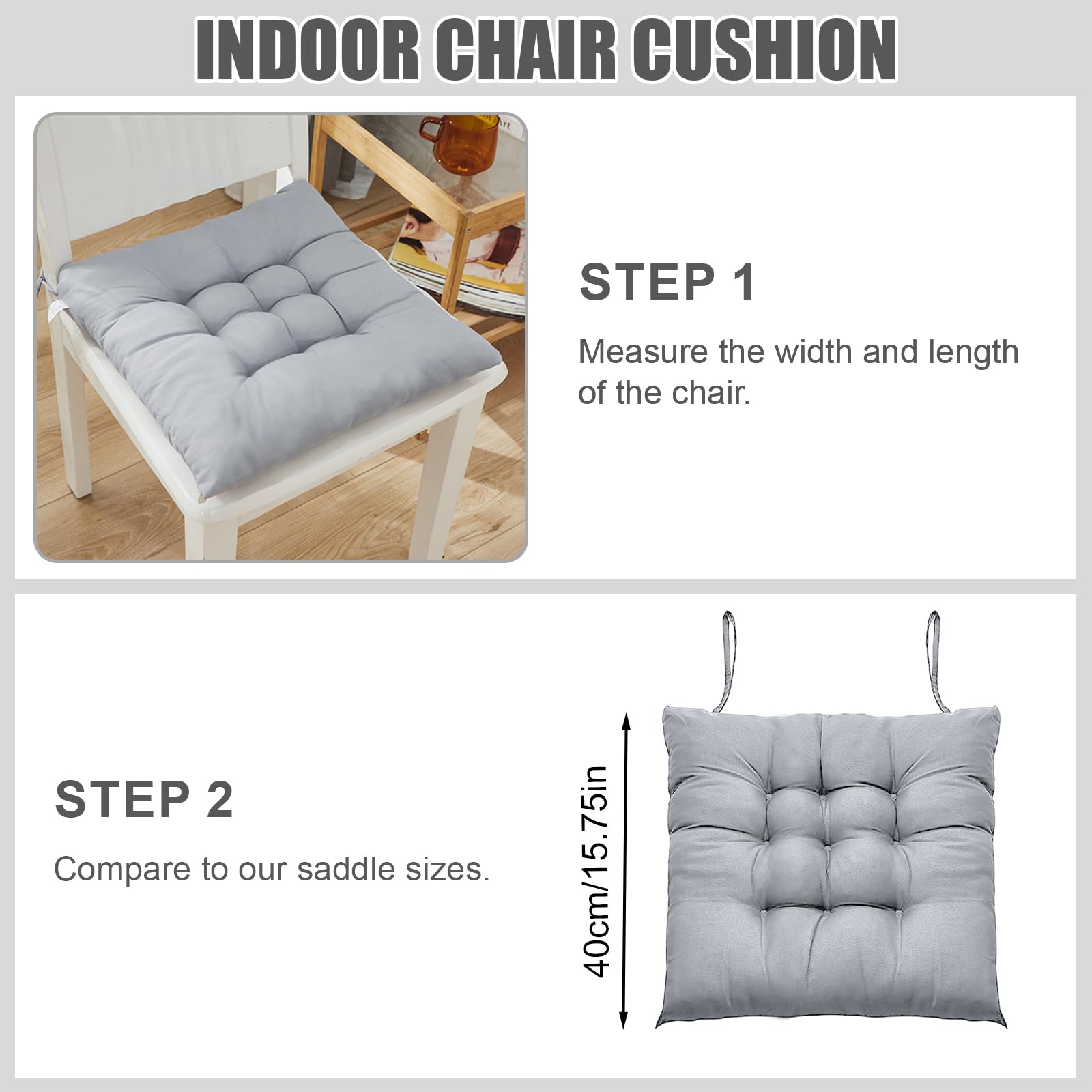 FARYODI Lot de 4 coussins de chaise confortables avec rubans, 40 x 40 cm, pour intérieur et extérieur, jardin, balcon, terrasse et salle à manger
