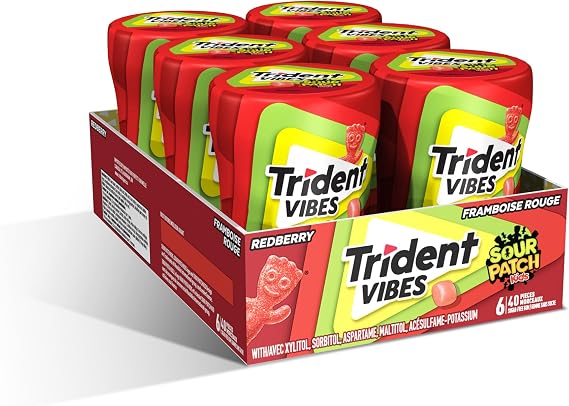 Trident Vibes Sour Patch Kids Gum - Tropical Peach Mango (6 Dispensers / 40 Pcs Each)