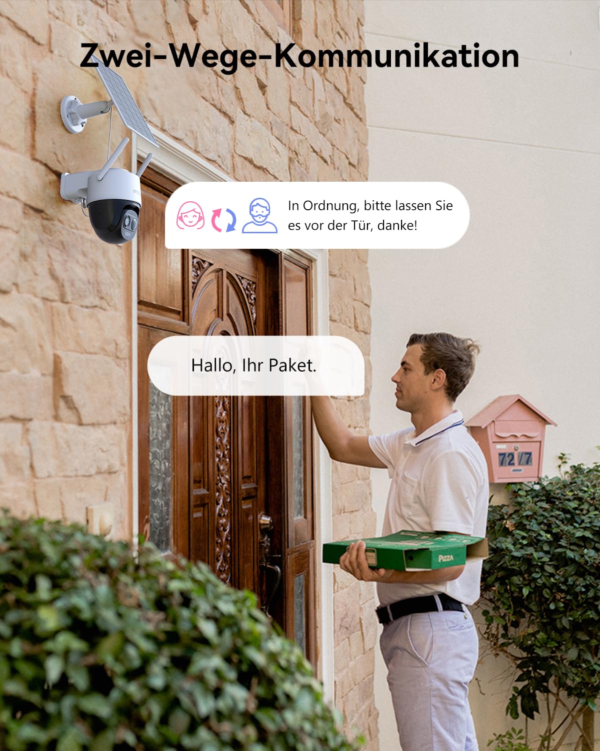 Imou 2K Solar Überwachungskamera Aussen Akku mit AI Personen-/Fahrzeugerkennung, 360° PTZ WLAN IP Kamera Outdoor Kabellos, Farbnachtsicht, 2-Wege-Audio, Sirene, Privatmodus, IP65, Kompatibel mit Alexa