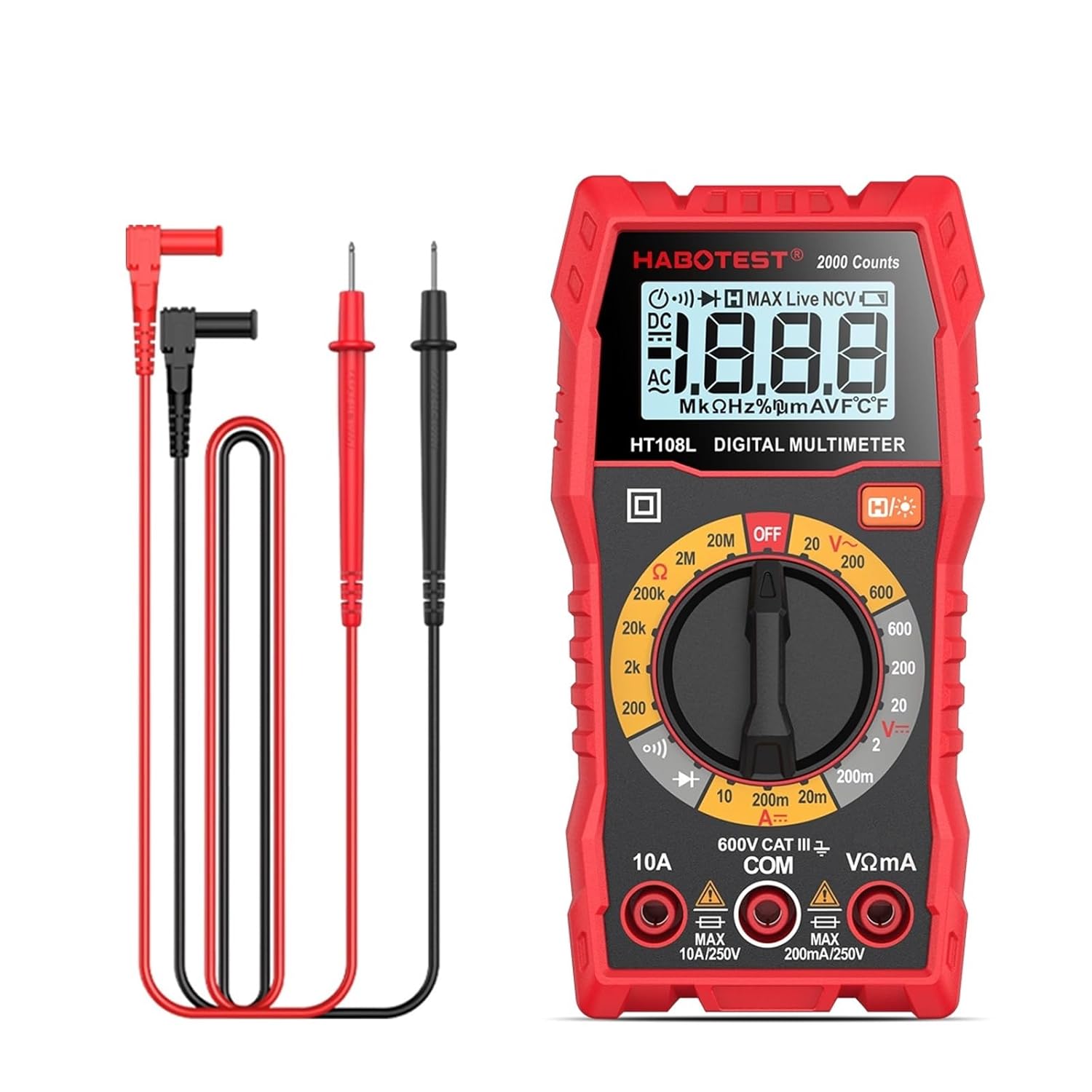 HT108L 2000 Counts 600V Ohm True RMS Manual Range Basic Multi Tester Electrical Meter Digital Multimeter Tool