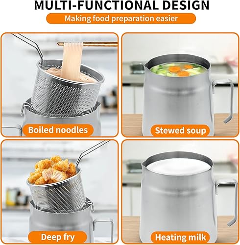 Miniatura 6 de Olla de filtro de aceite de acero inoxidable de 68 onzas con cesta para freidora Cocina de gran capacidad versátil recipiente colador de aceite y