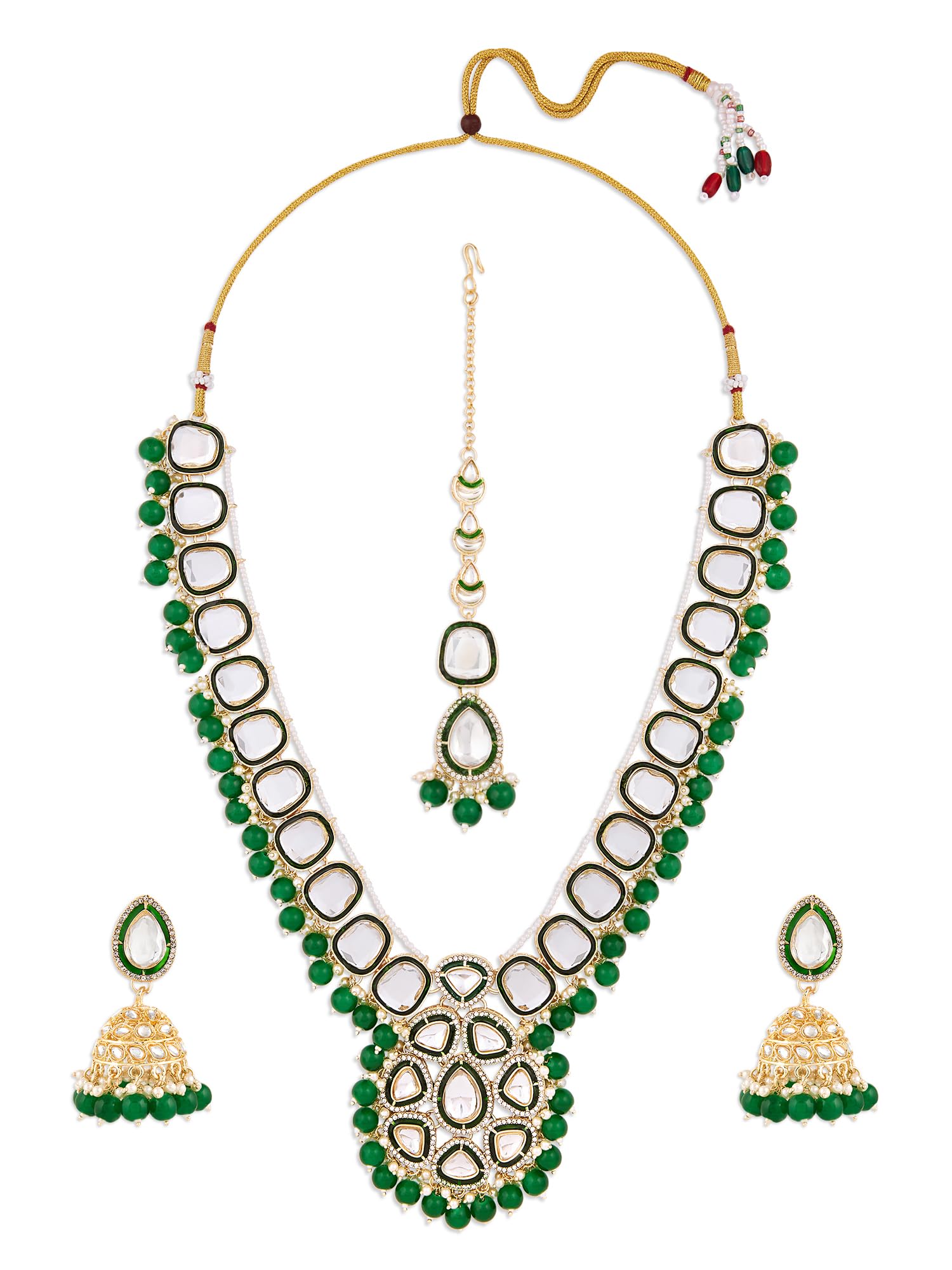ZAVERI PEARLS Green Beads Drop Dazzling Stones Embellished Long Bridal Necklace Earring & Maangtikka Set For Women-ZPFK18239 (B0D8SX62YS) Amazon Price History, Amazon Price Tracker