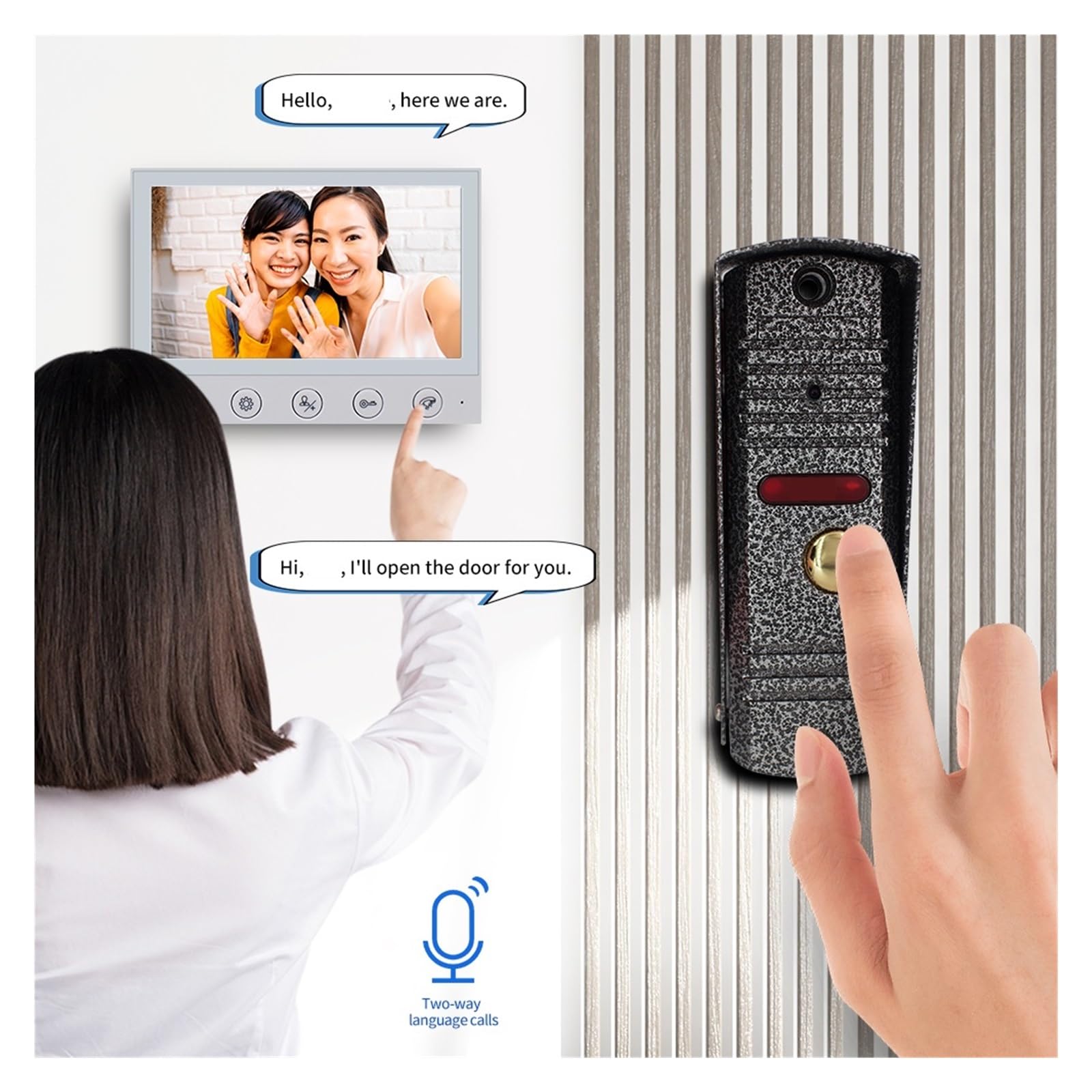 Timbre De La Cámara del Intercomunicador Video HD 7 Pulgadas con Detección Movimiento Seguridad Visión Nocturna 1200TVL Modo DND For El Hogar Gama de Entornos Domésticos(Only Monitor)