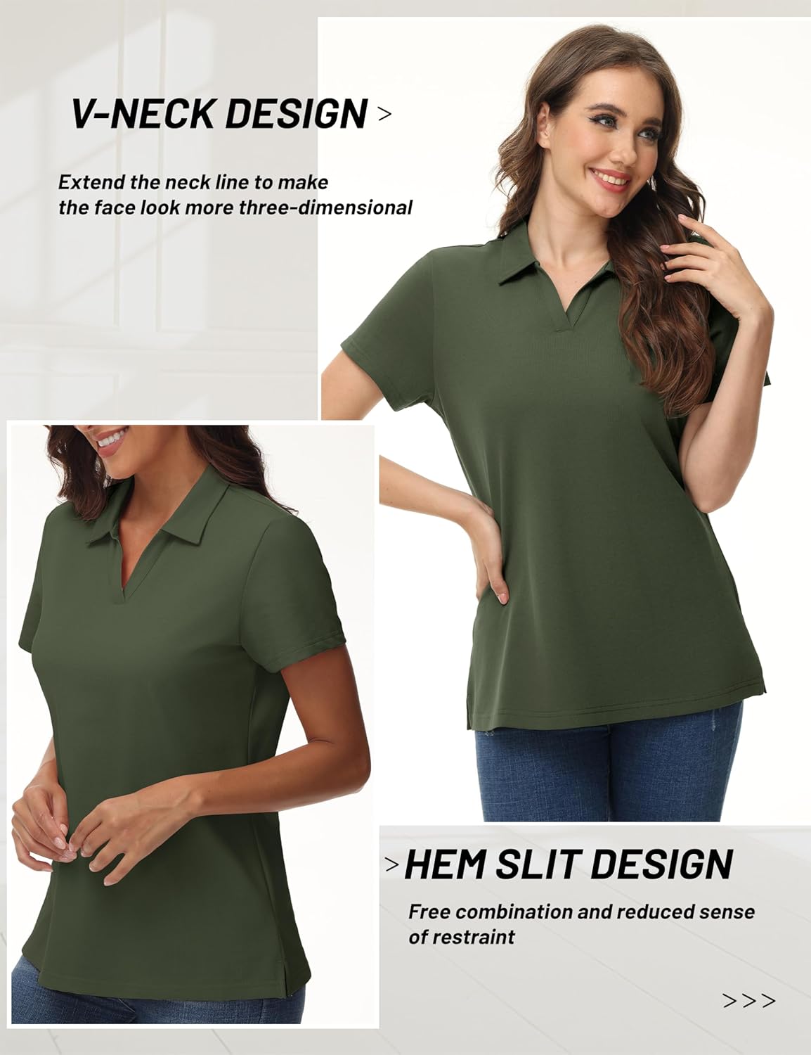 YUCOLEN Women's Polo Shirts Short Sleeve V Neck Business Casual Tops Collared Cotton Golf Polos Work Summer Tees - Image 8