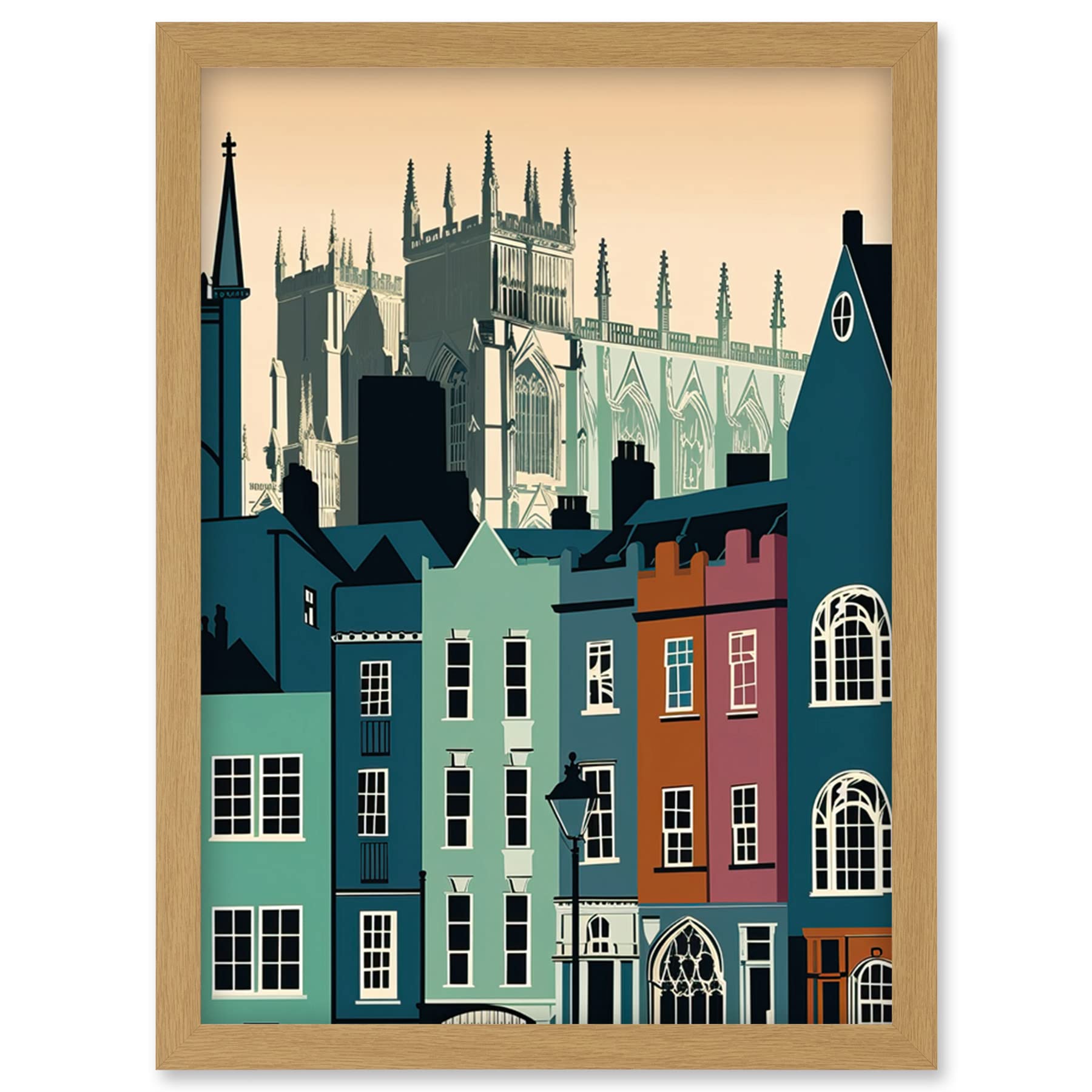 Artery8 York Minster and Shambles Street Cityscape Artwork Framed Wall Art Print A4