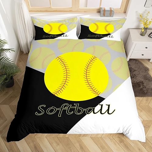 Juego de ropa de cama de softbol para niñas y niños, tamaño individual, juego de funda de edredón con temática deportiva, regalo decorativo para
