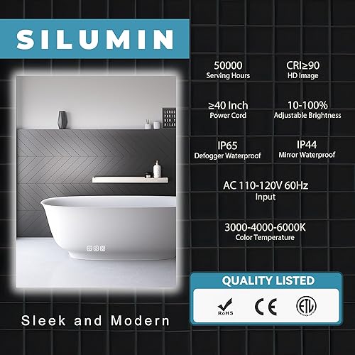 Miniatura 5 de Espejo de baño LED de 32 x 24 pulgadas, retroiluminación brillante, 5 minutos de desempañamiento, espejo de tocador reflejado Full HD montado en la