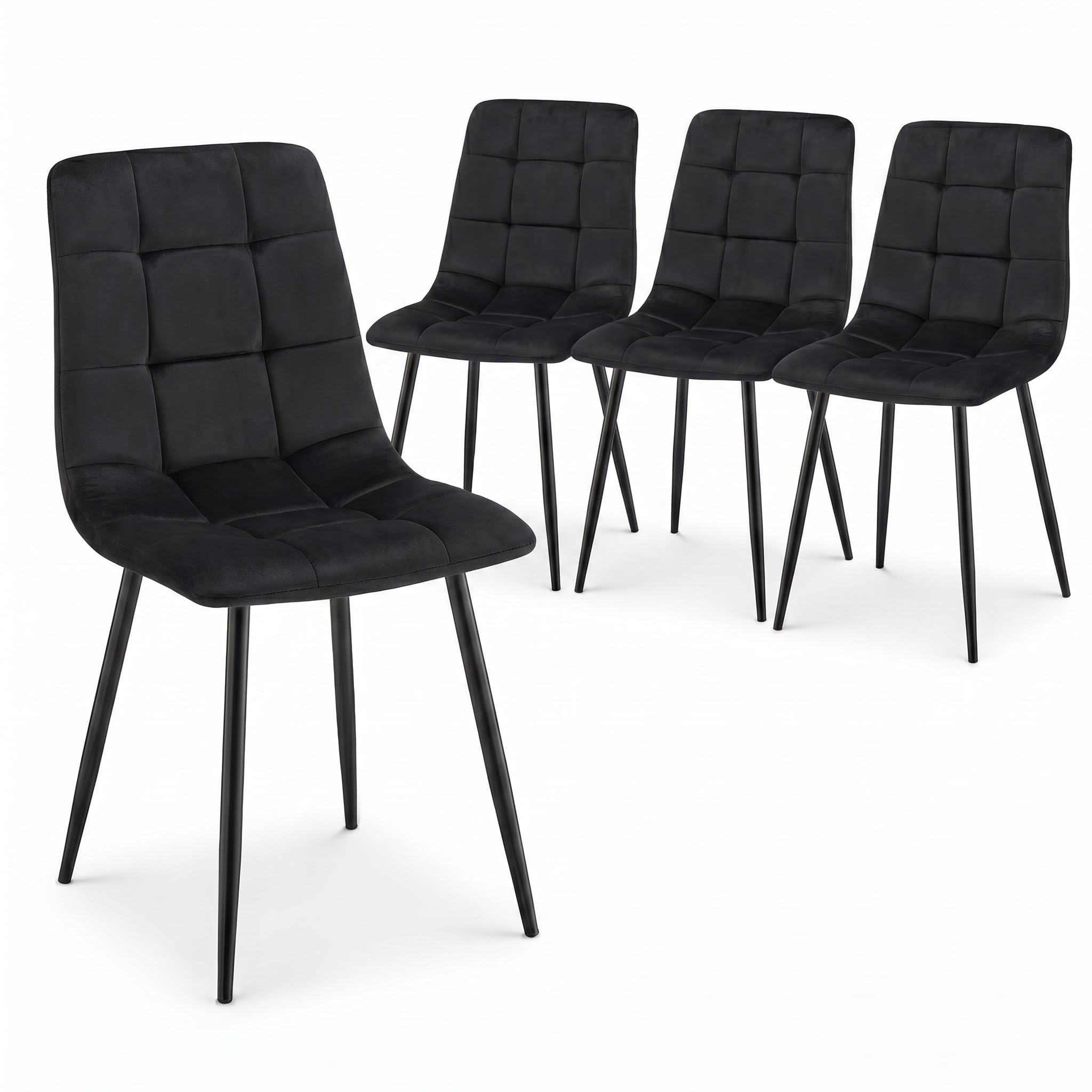 Bravich Velvet Embossed Dining Chairs Set of 4, Black High Back Upholstered Fabric Room Chairs with Metal Legs, Modern Kitchen Chairs for Bedroom, Dressing Table and Vanity