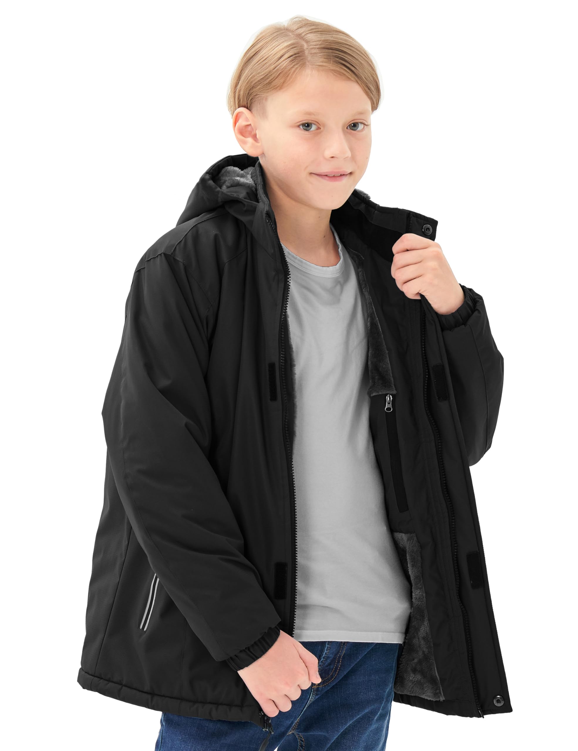 MoFiz Giacca da Sci Bambini Invernale Cappotto in Pile Caldo da Neve Impermeabile Antivento Giacche Ragazzi con Cappuccio Rimovibile