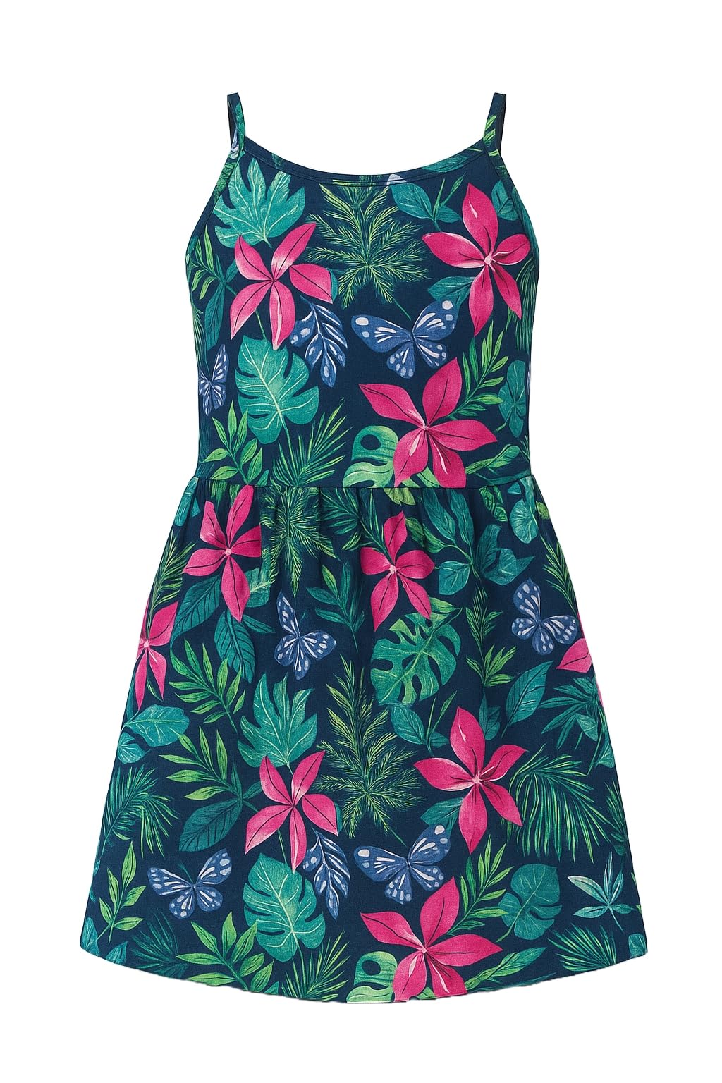 Mayoral Sommerkleid für Mädchen, mit Trägern, tropischer Druck, Blätter und Blumen, lässig, leicht, für Sommer und Meer
