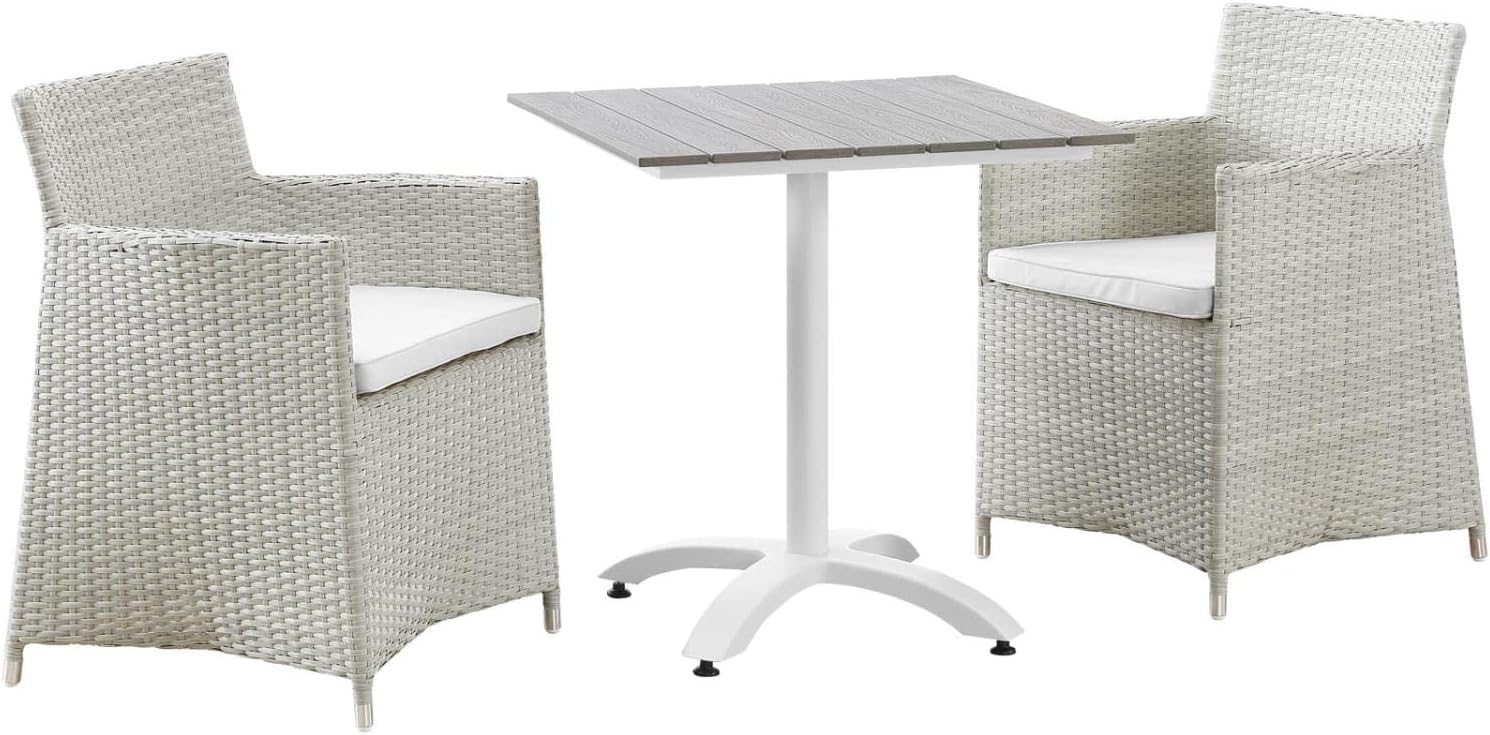 Modway EEI-1758-GRY-WHI-SET Junction Wicker Rattan Outdoor Patio 3-Piece Dining Set, Gray White