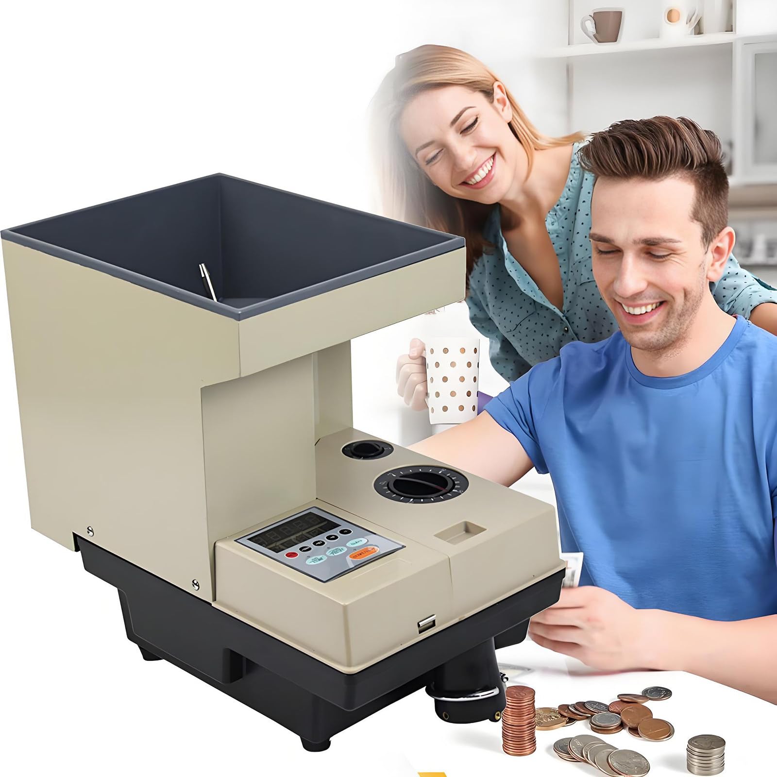 YXYLJOZ Coin Counter Sorter Machine,1500 Coins per Minute Counting Speed,High Speed Coin Counter,Coin Diameter 14mm~34mm, for Most Coins