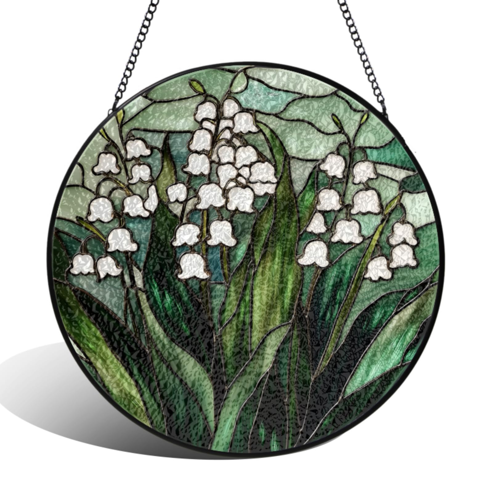 Lily Valley White Flowers Stained Glass Window Hanging Suncatcher 10x10INCH A 004 10 × 10 INCH