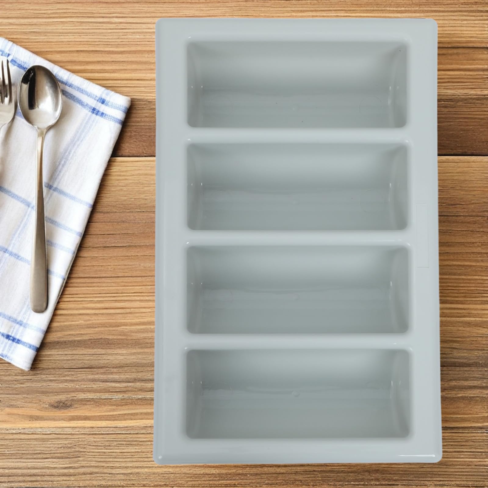 Caja de para Cubiertos con Tapa, Bandeja organizadora de Cubiertos con 4 Compartimentos para Utensilios de Cocina, Almacenamiento de (Tenedores,) para el hogar y restaurantes.