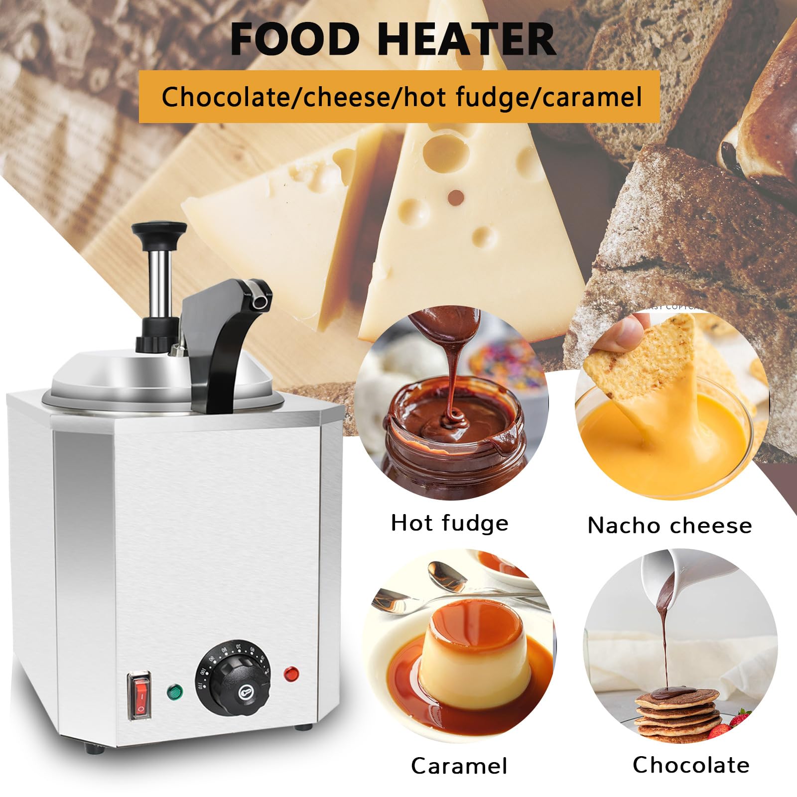 Dispenser di formaggio con pompa, 2,4 Qt Hot Fudge Warmer, riscaldatore commerciale per salse alimentari, temperatura regolabile 30-110 ℃ per riscaldare varie salse