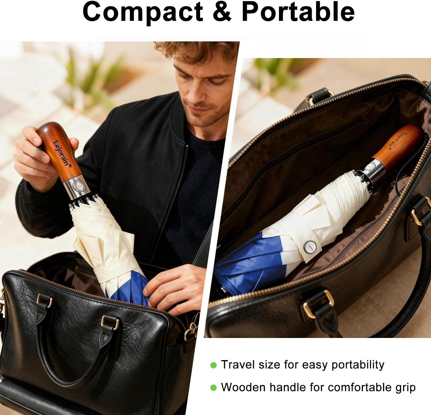 Lejorain Compact Golf Umbrella Large - 54inch Travel Big Portable Automatic Folding Umbrella Windproof for Men Heavy Duty 210T Dupont Teflon Coated Umbrella for Rain - Image 4