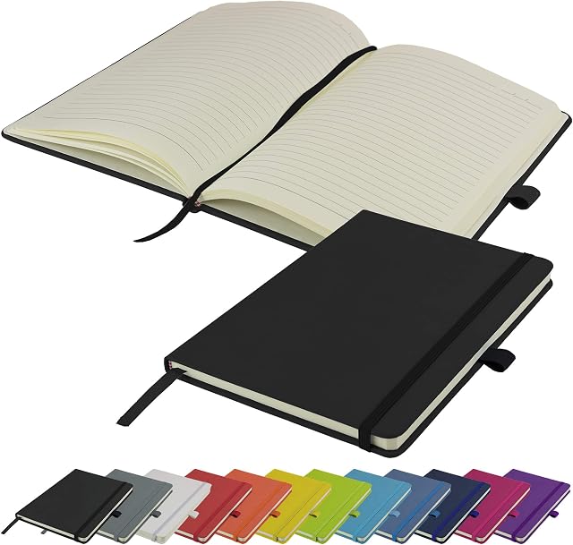A5 Notebook New Lined Hardback Journal Notepad Note Book Notes Diary Pad Medium (Black)