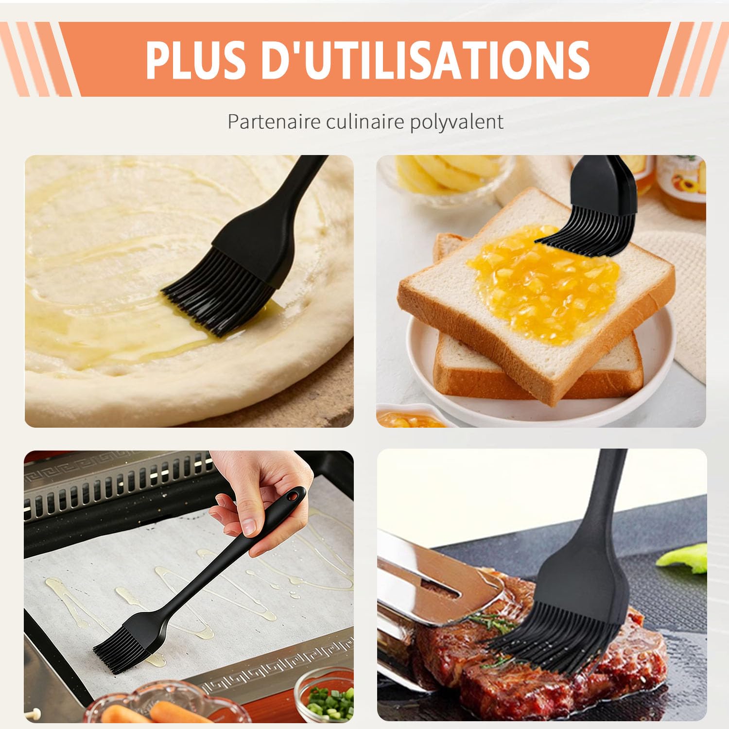 Brosses Pinceau Patisserie Silicone sans BPA pour Cuisine Huile Sauces Marinades 2 Tailles